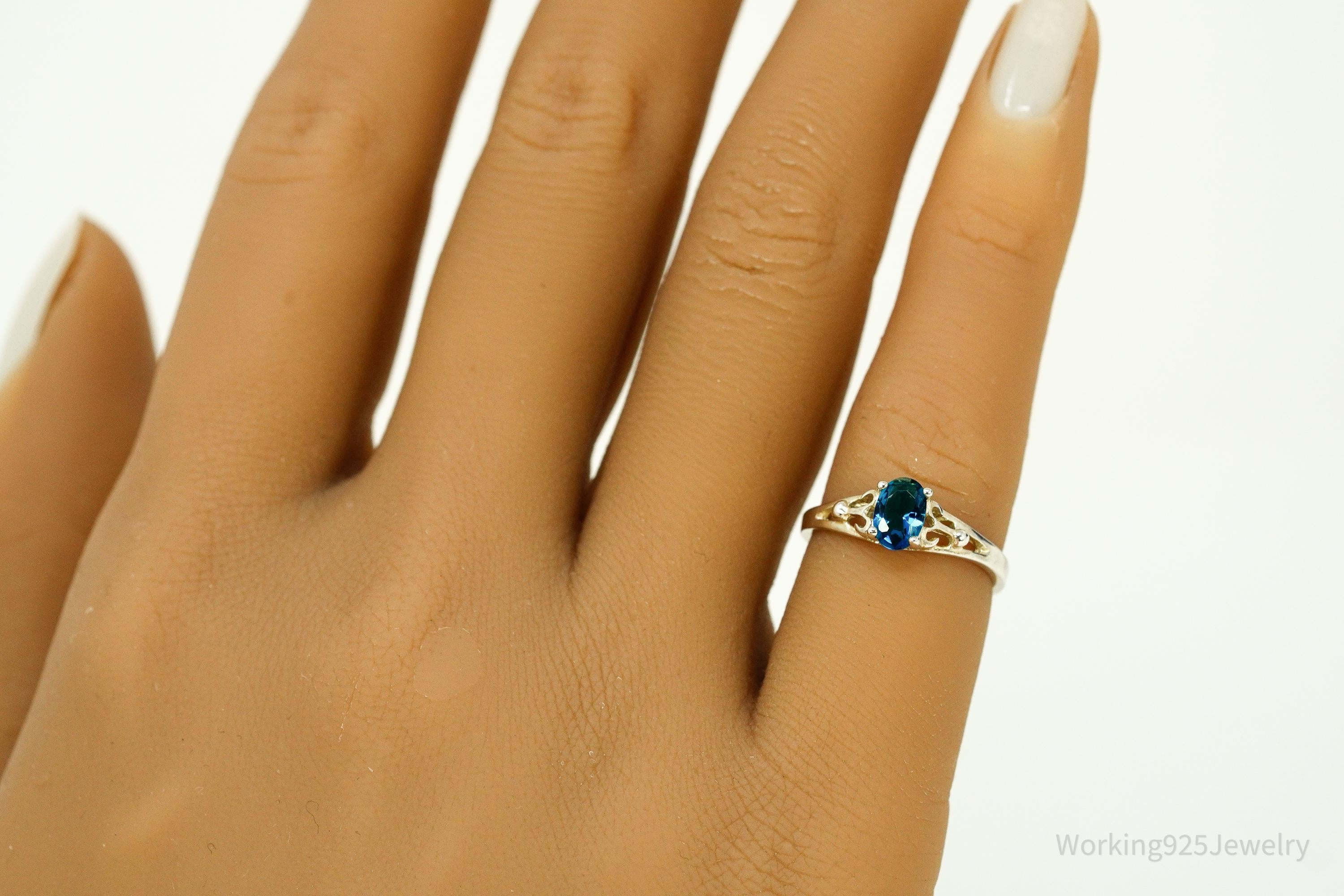 Vintage Faux Sapphire Sterling Silver Ring - Size 4.5 Adjustable