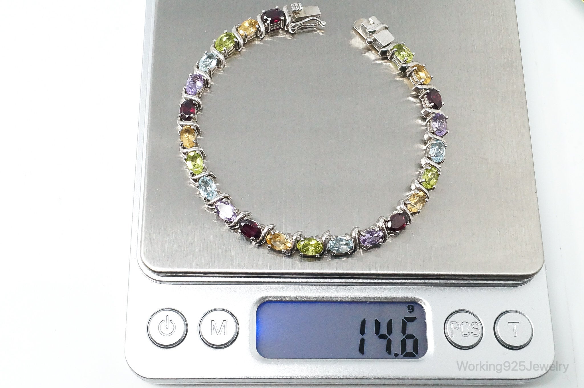 Vintage Multi Gem Sterling Silver Bracelet