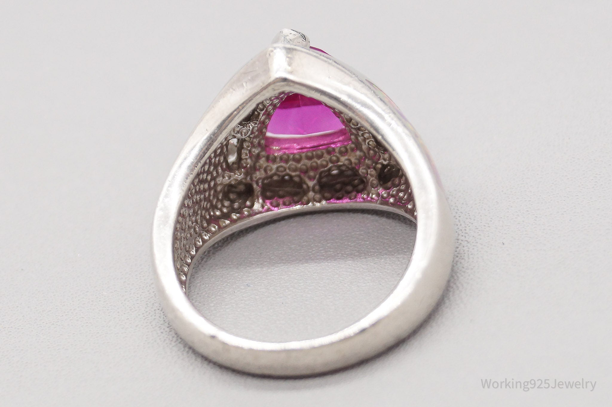 Vintage TGI Pink Sapphire Opal Inlay Cubic Zirconia Sterling Silver Ring - SZ 6