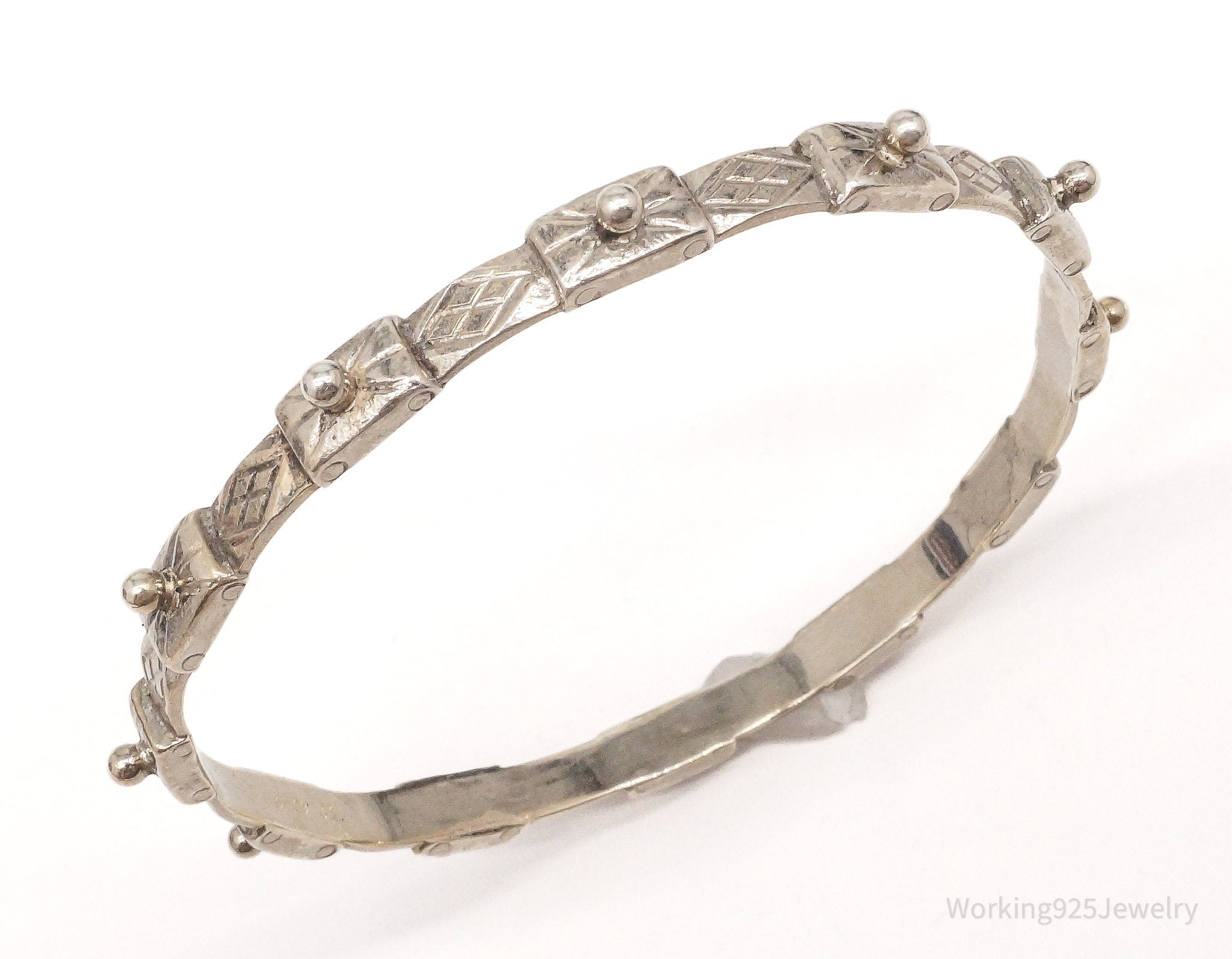 Antique Viking Style Sterling Silver Bangle Bracelet