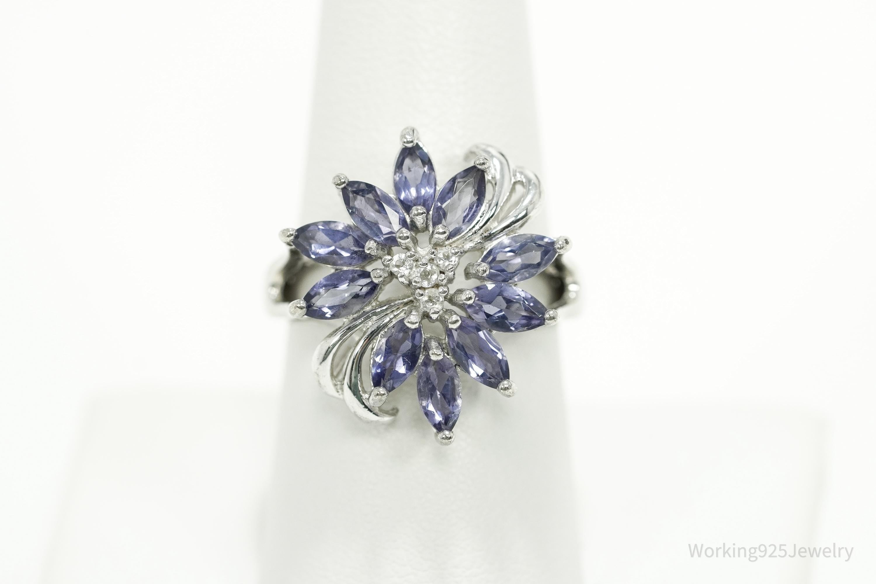 Vintage RJ Tanzanite & Cubic Zirconia Sterling Silver Ring Size 8