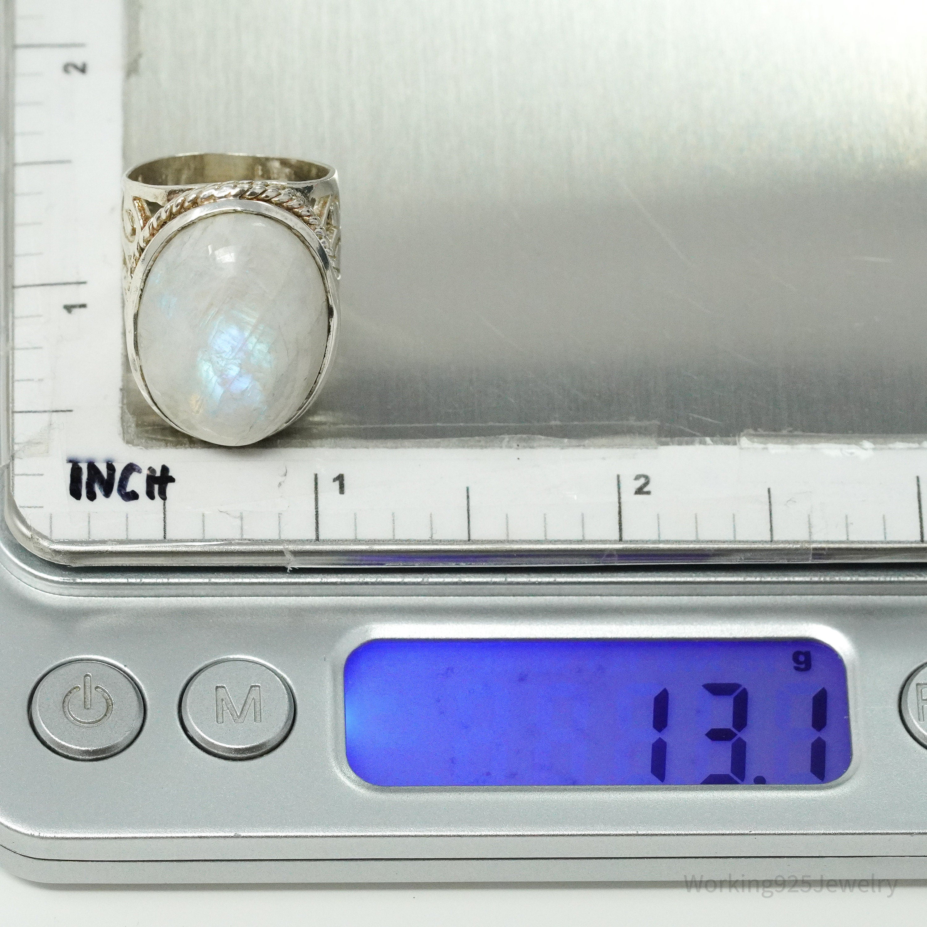 Vintage Large Moonstone Sterling Silver Ring - Size 5.75