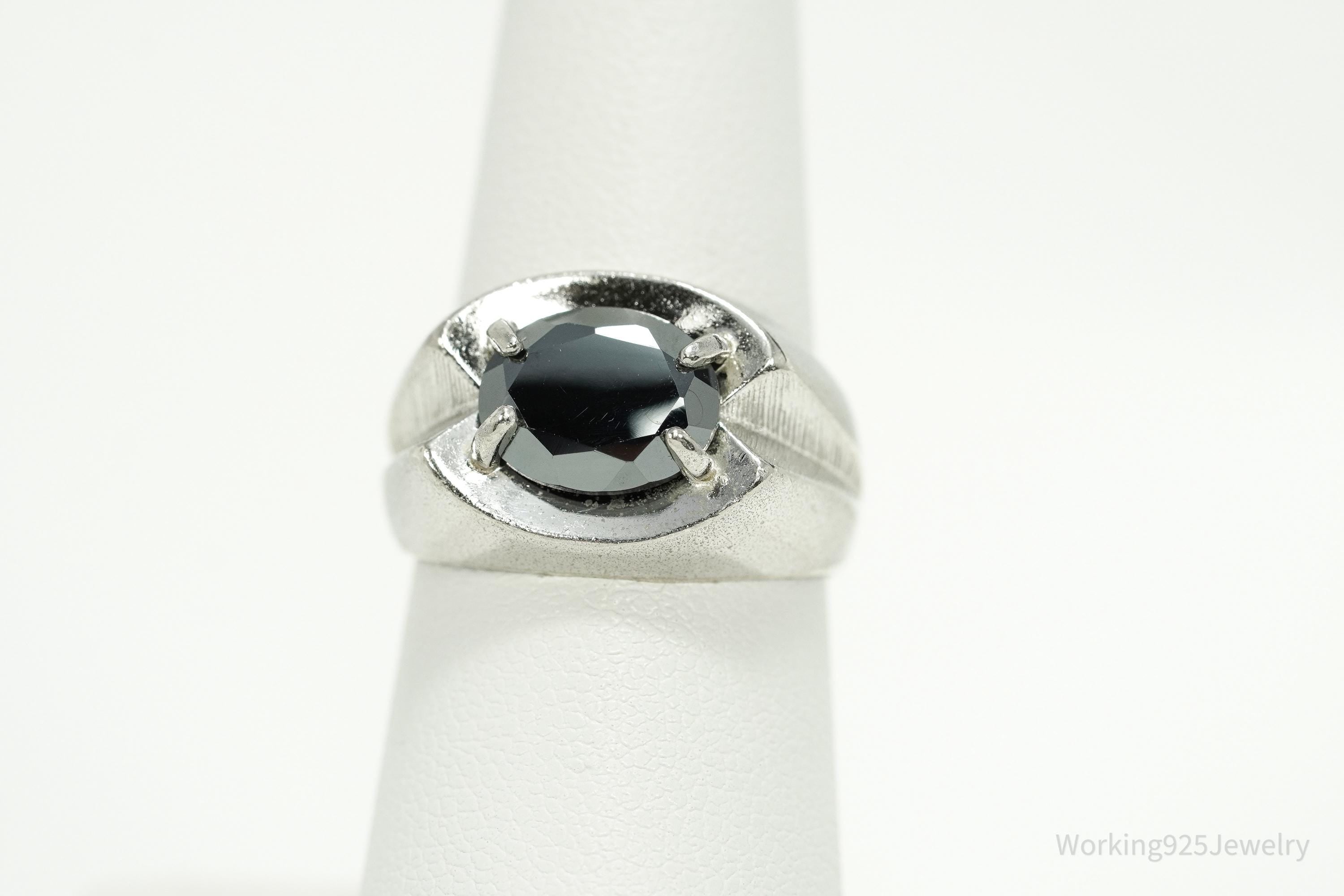Vintage MCM Vargas Mfg. Co. Hematite Sterling Silver Ring - Size 7