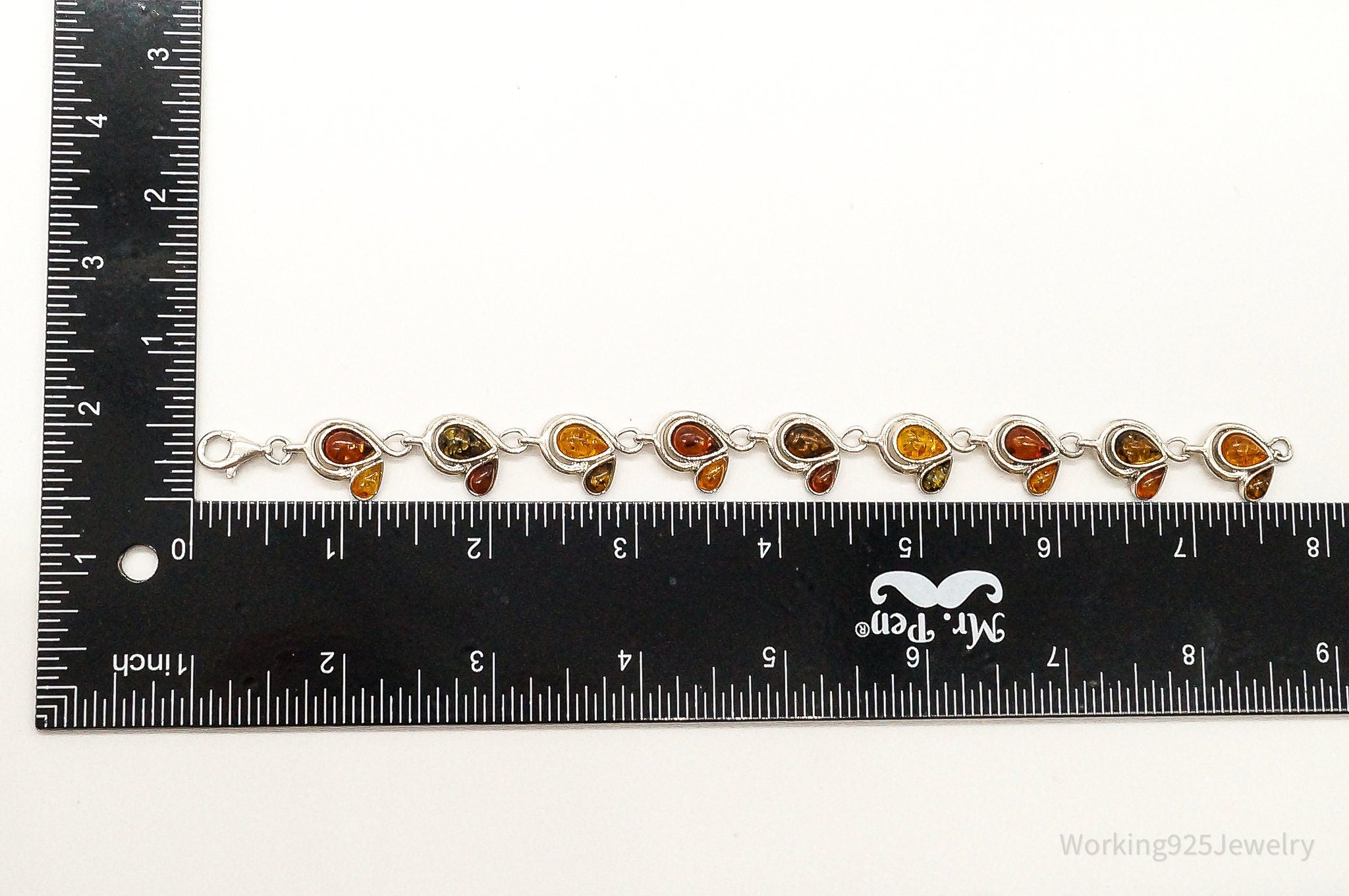 Vintage Multi Amber Modernist Sterling Silver Bracelet