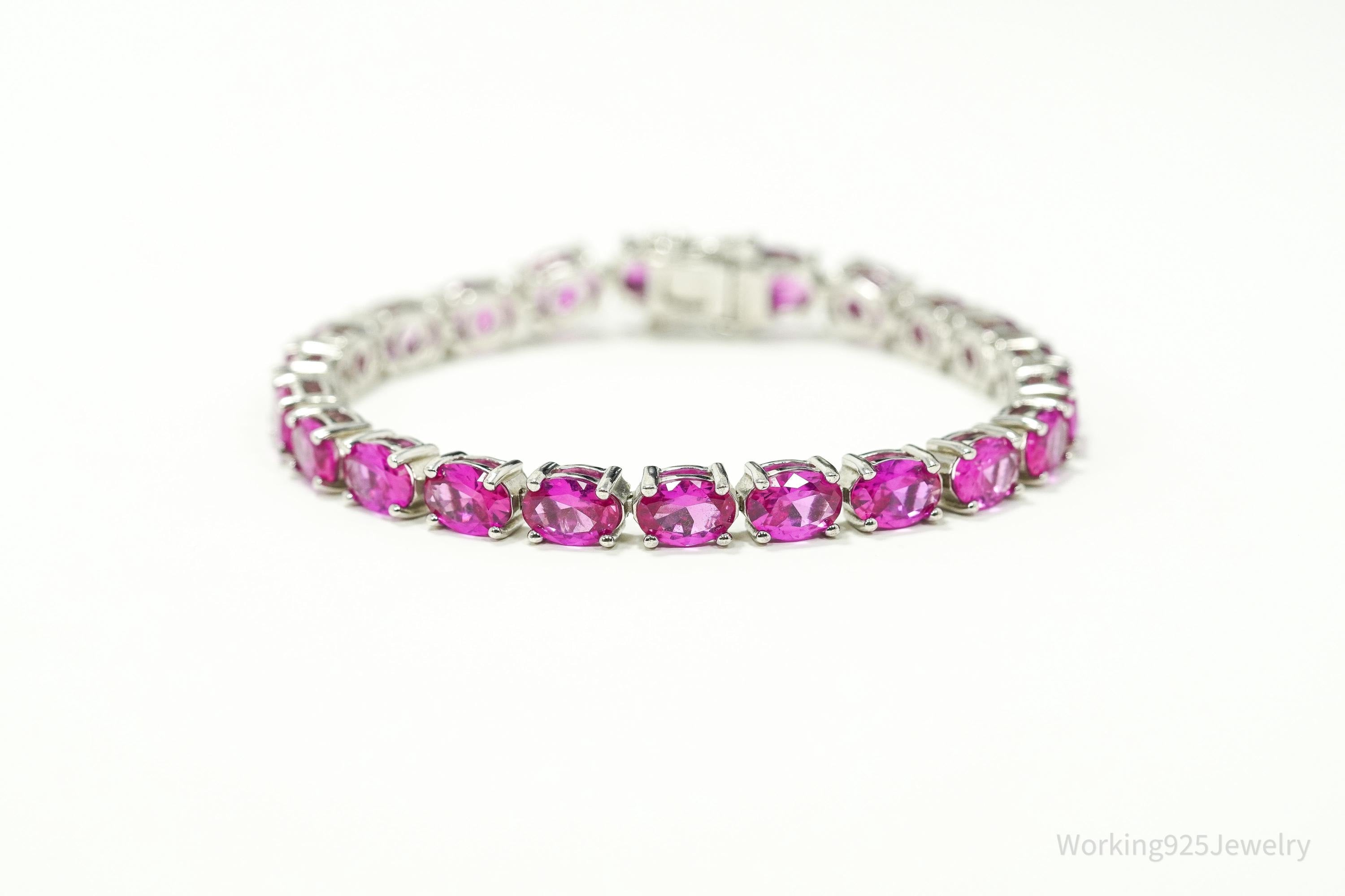 Designer BBJ Lab Sapphire Sterling Silver Tennis Bracelet 6 5/8"