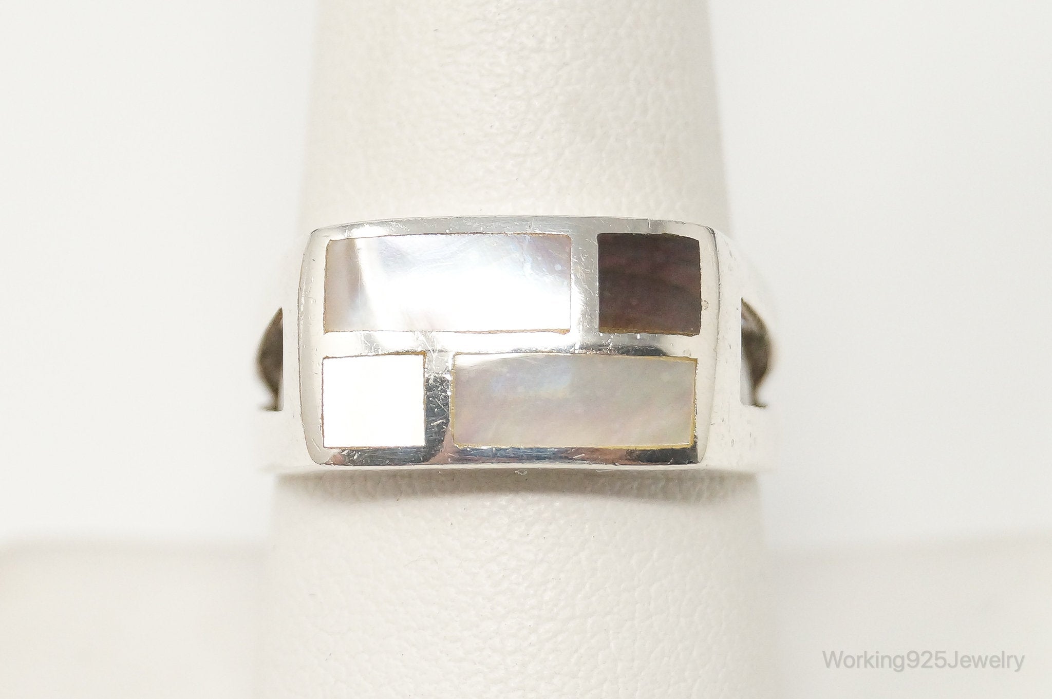 Vintage Multi Mother Of Pearl Sterling Silver Ring - SZ 8.75