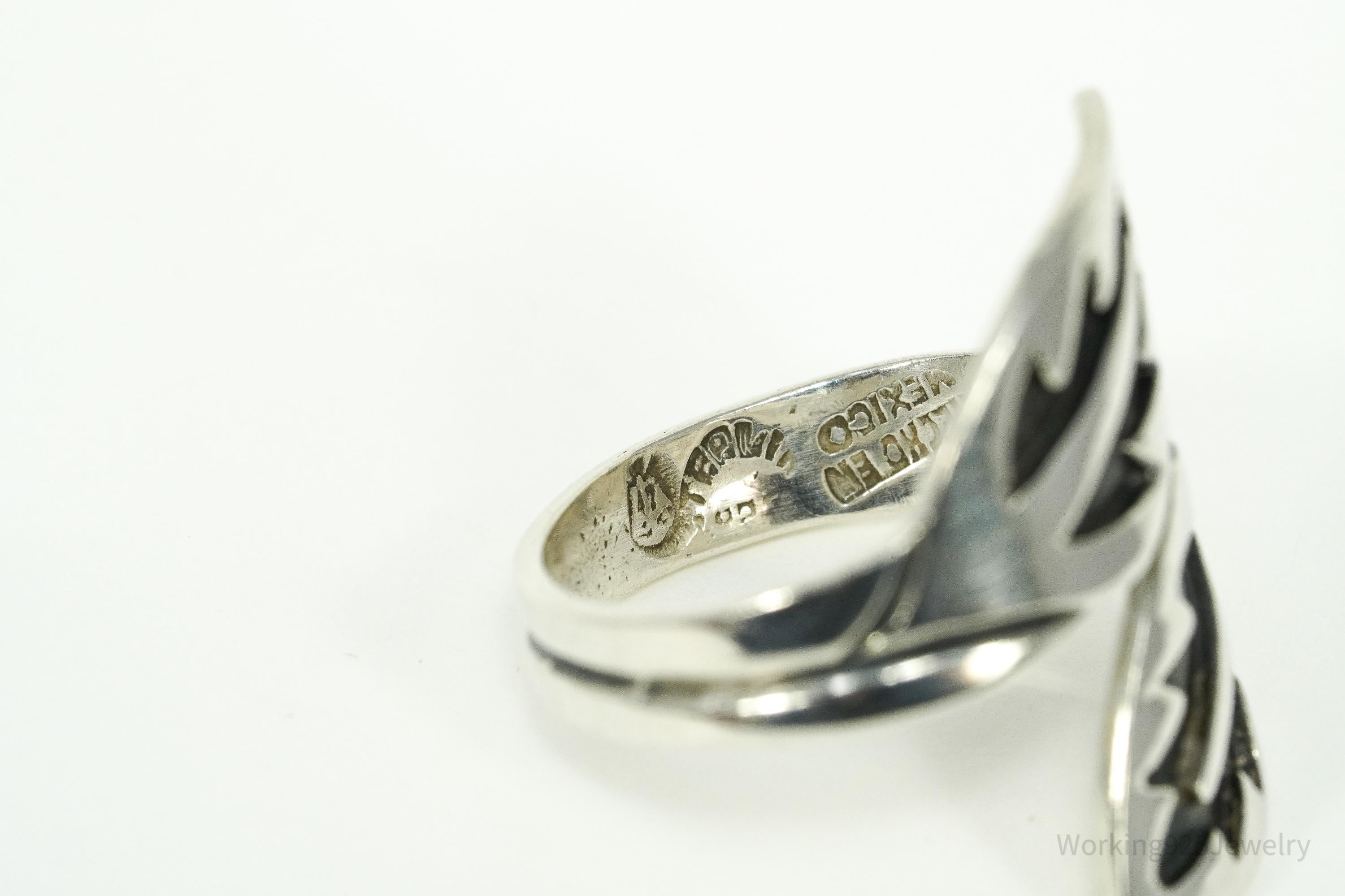 RARE Vintage Mexico Modernist Los Ballesteros Sterling Silver Wrap Ring - Size 9.25