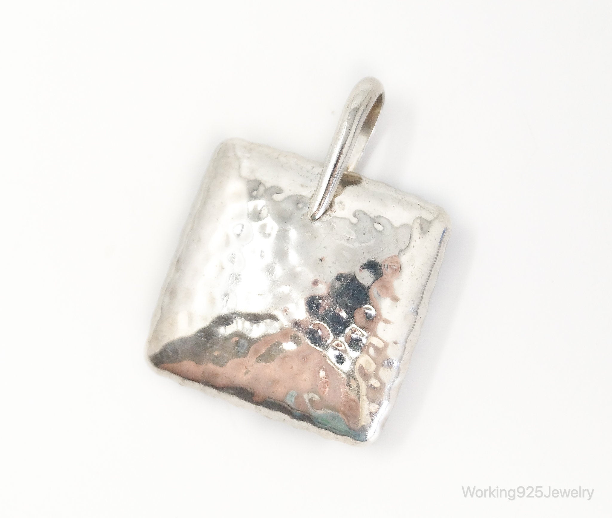 Vintage Silpada Hammered Square Pillow Sterling Silver Necklace Pendant