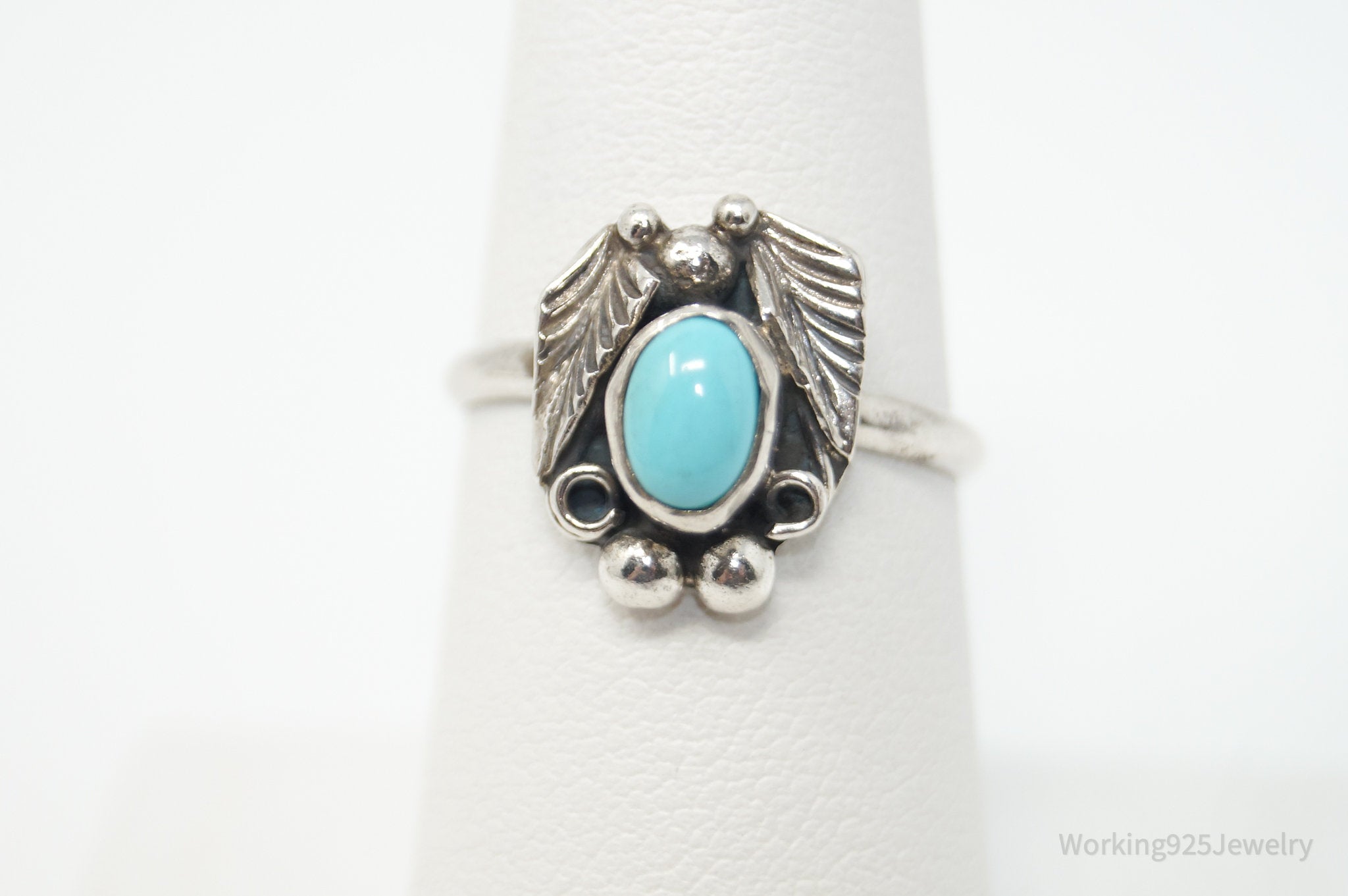 Vtg Native American Turquoise Unsigned Sterling Silver Ring - Sz 7.25