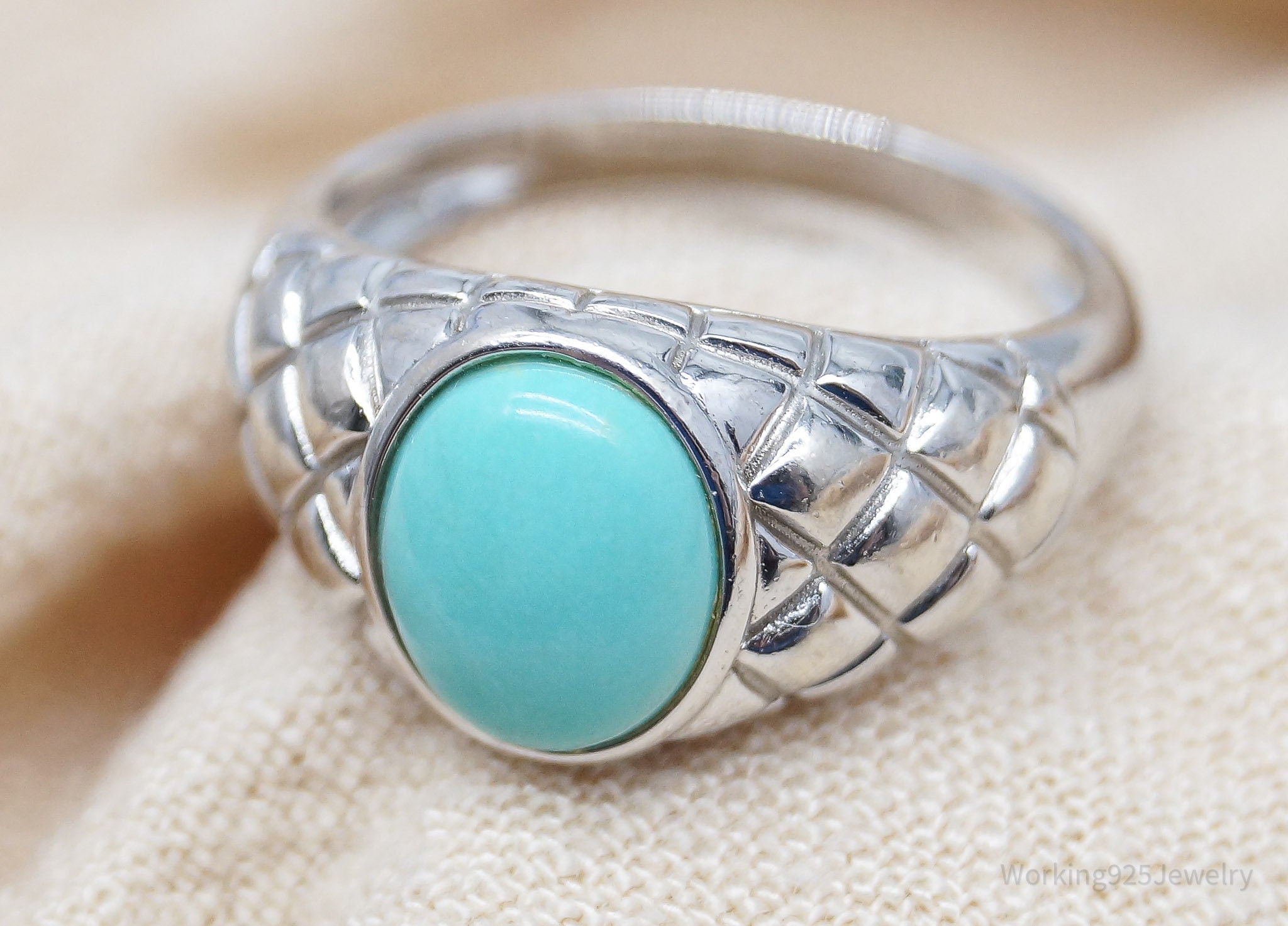 Vintage Designer EA Turquoise Sterling Silver Ring - Size 8