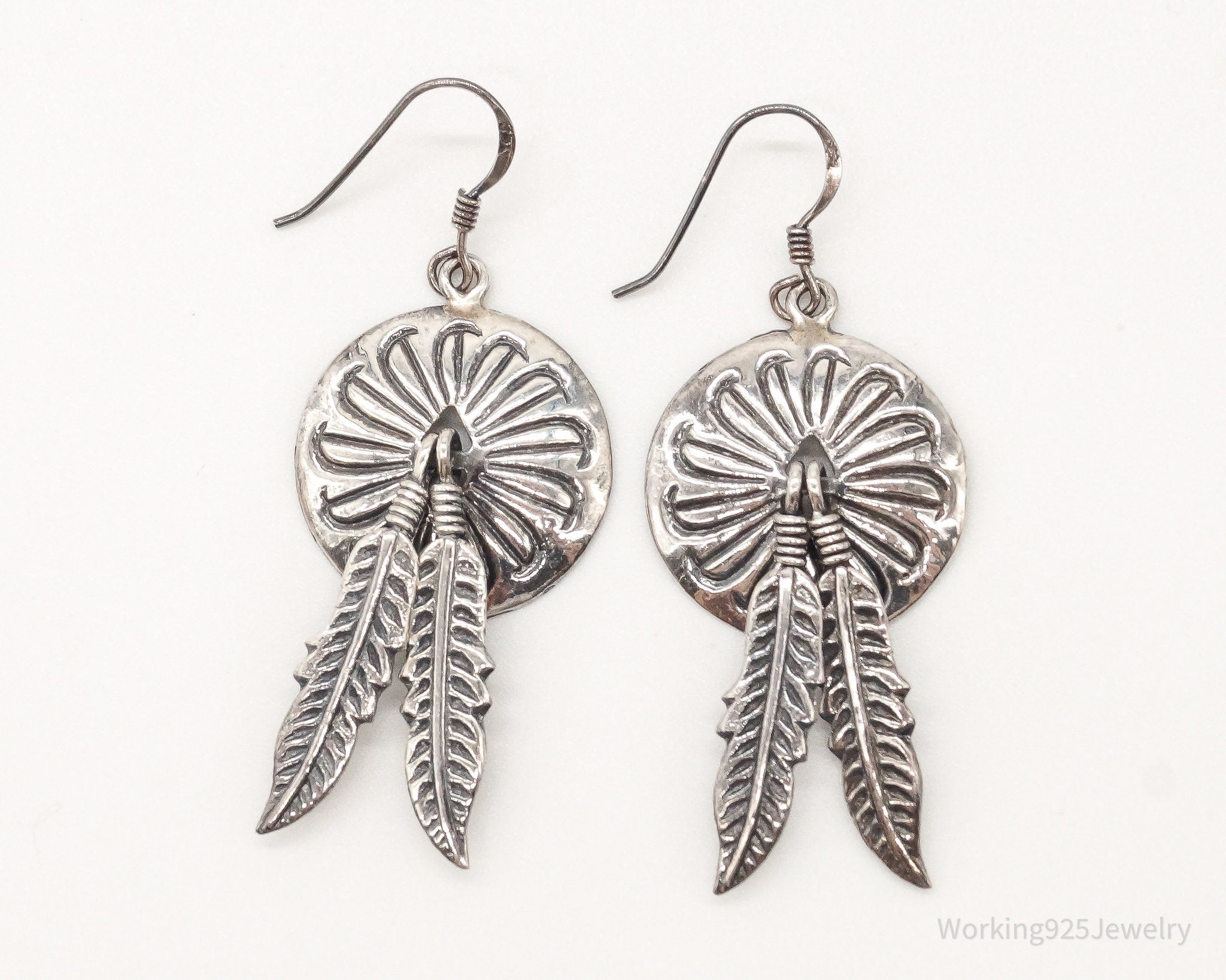 Vintage Southwestern Feather Sterling Silver Earrings