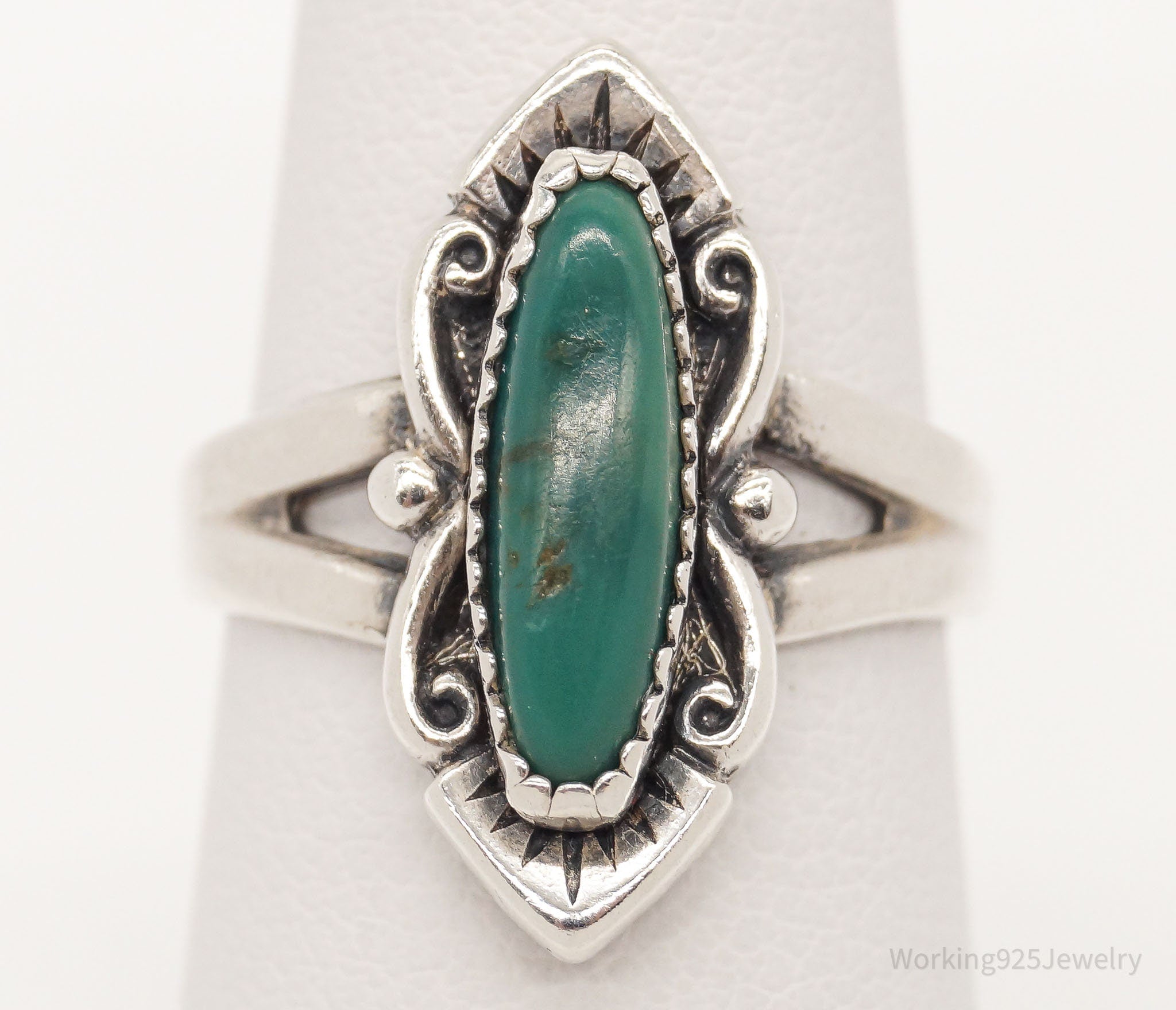 Vintage Native Bell Trading Post Turquoise Sterling Silver Ring - Size 6.5