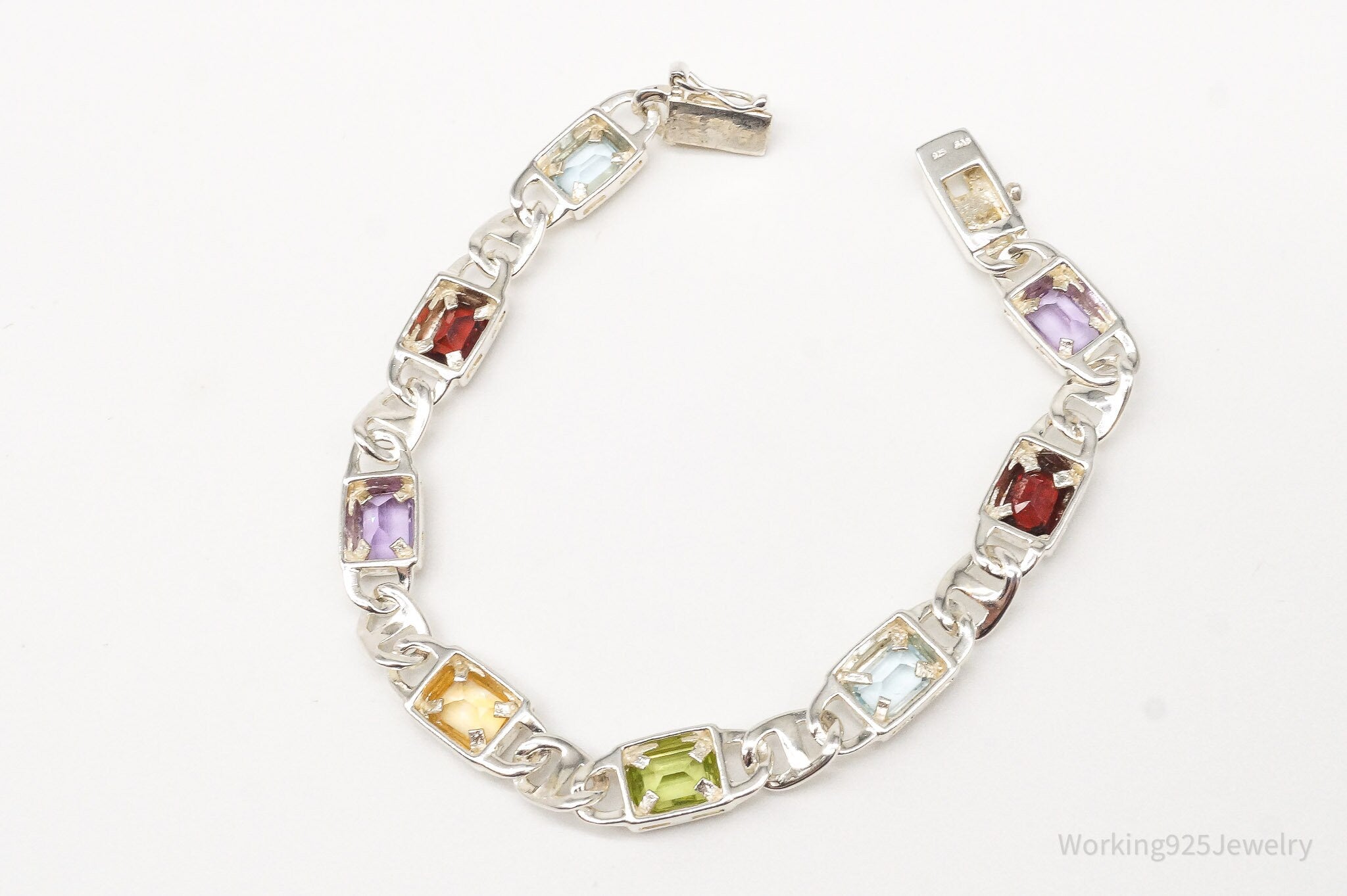 Vintage Multi Gemstone Sterling Silver Bracelet