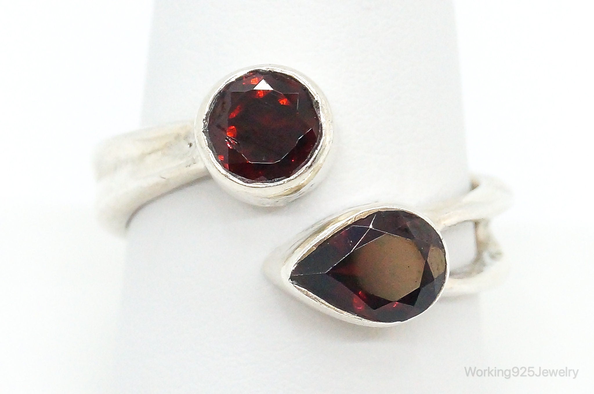 Vintage Garnet Sterling Silver Wrap Ring - Size 9.75 Adjustable