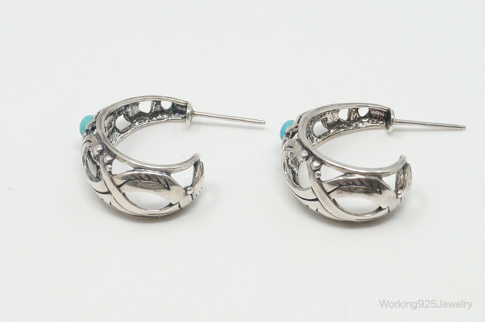 Western Designer Carolyn Pollack Relios Turquoise Sterling Silver Hoop Earrings