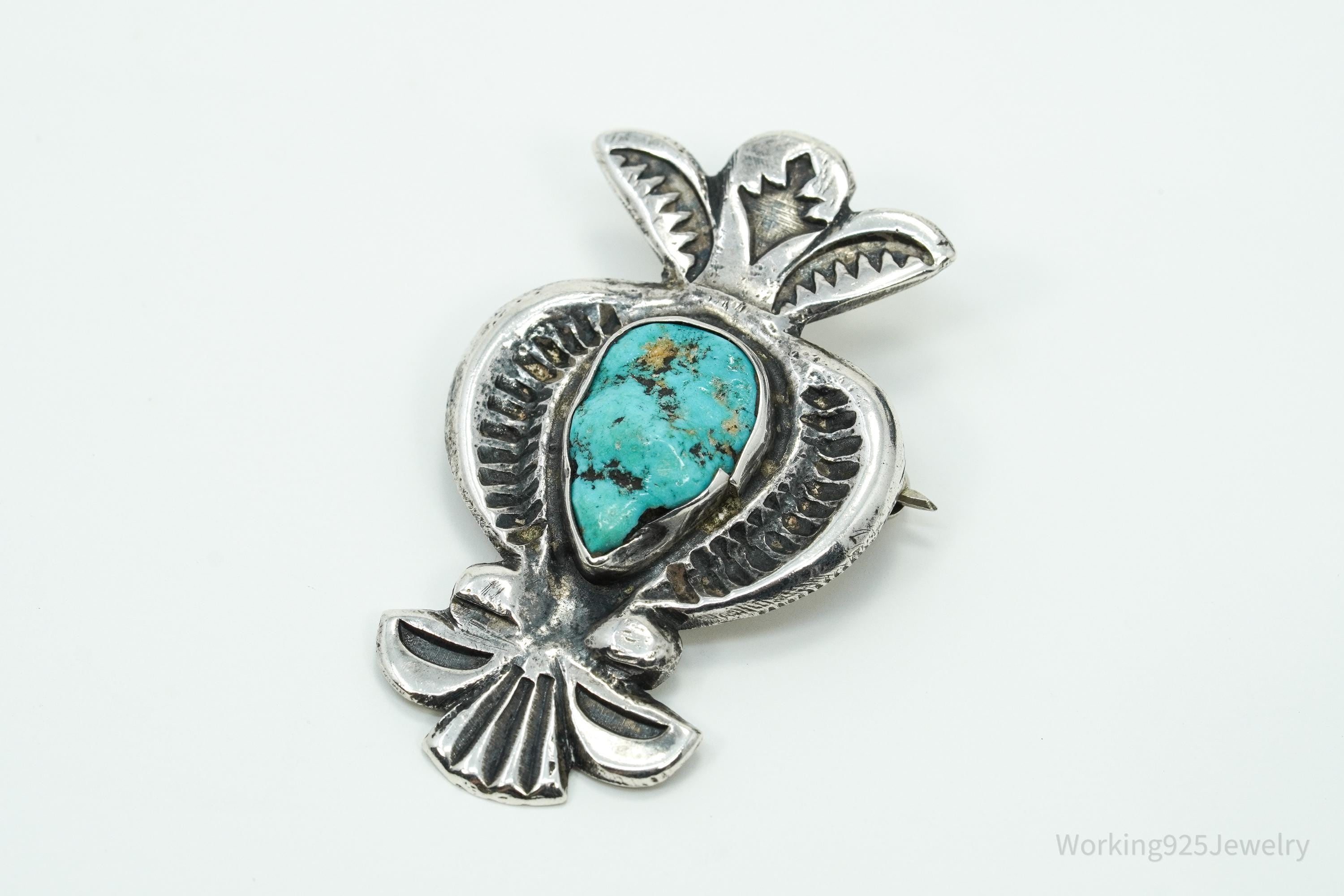 Vintage Native American Turquoise Silver Brooch Pin