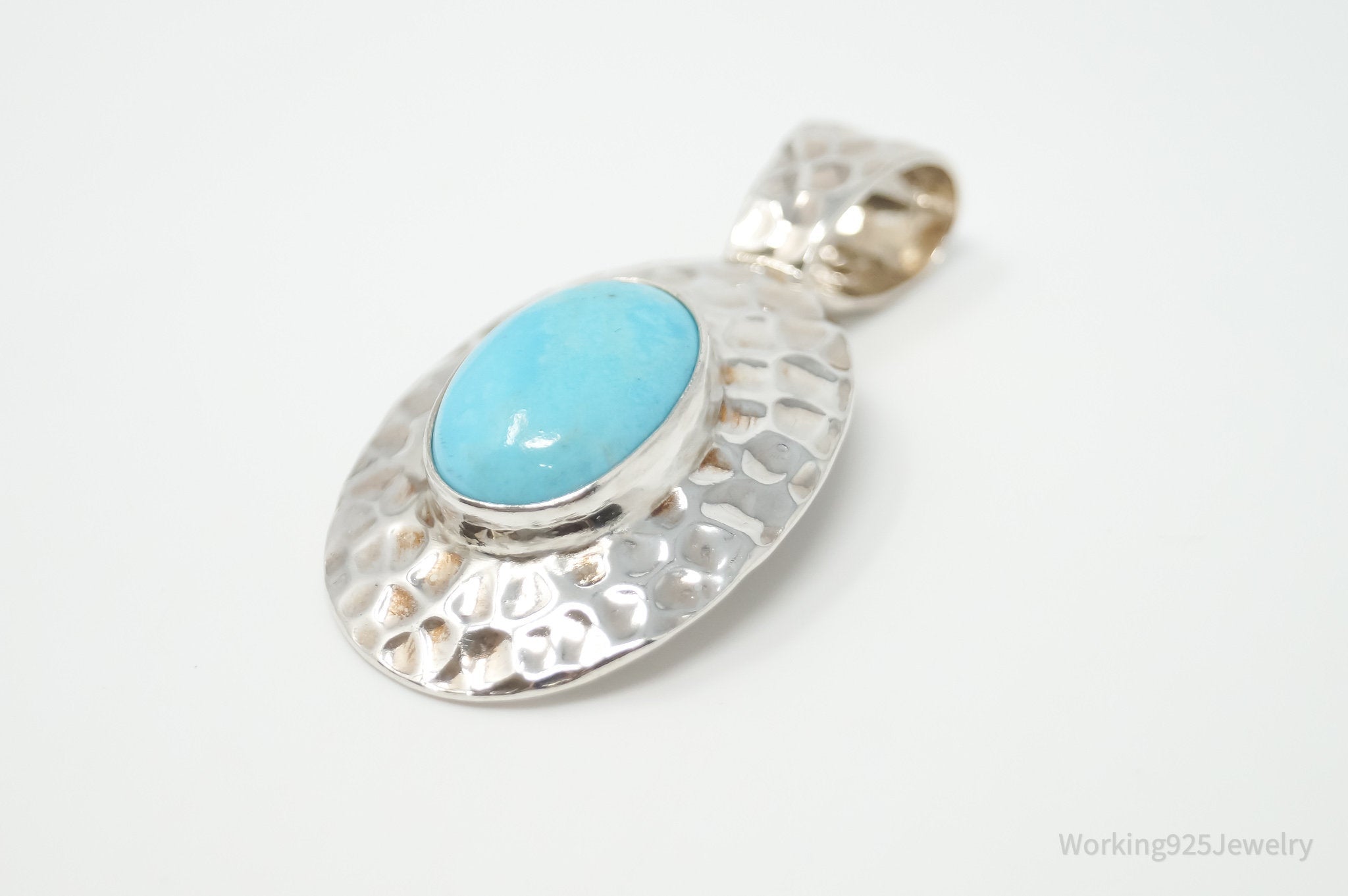 Vintage Southwestern Turquoise Hammered Sterling Silver Necklace Pendant