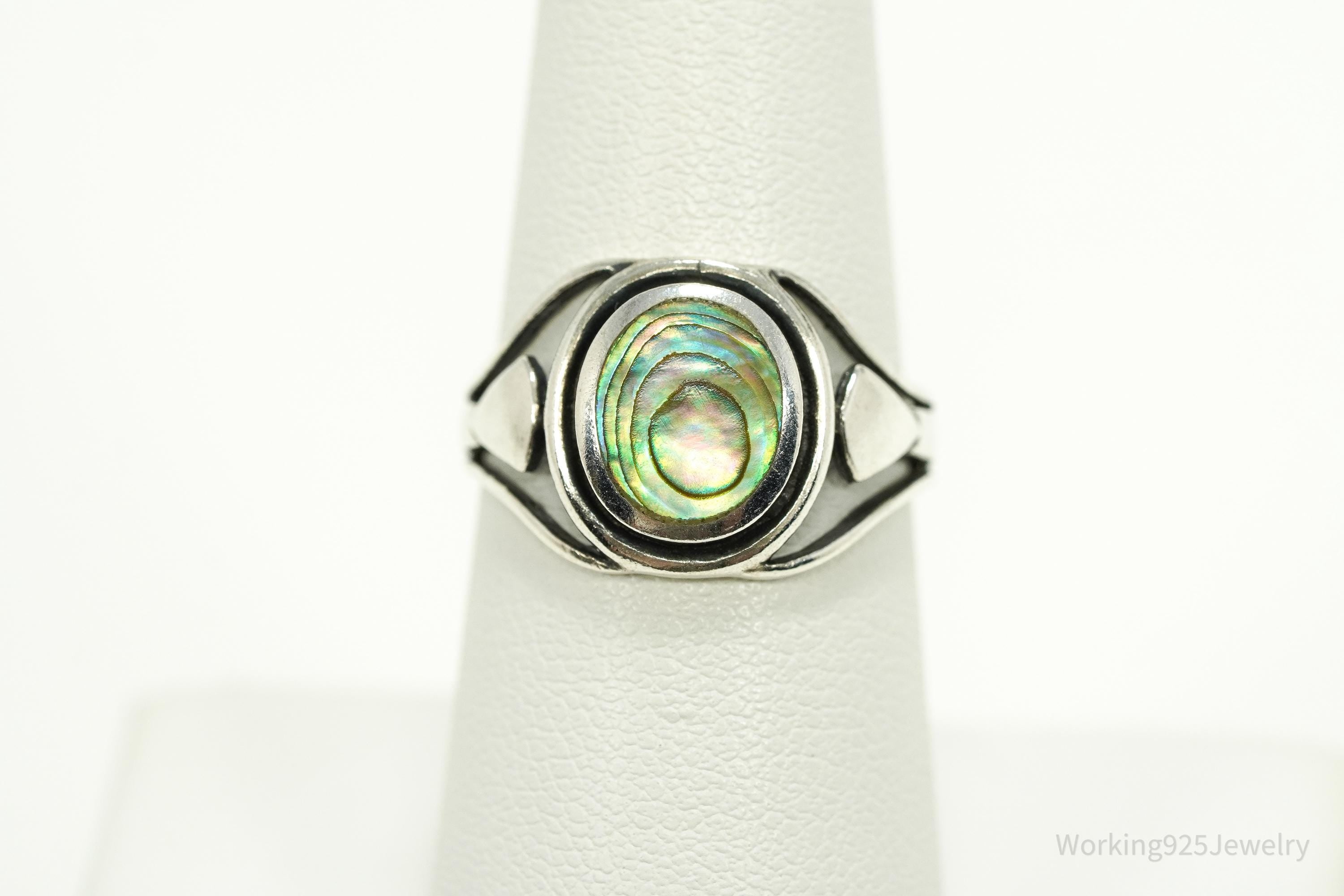 Vintage Abalone Paua Shell Sterling Silver Ring - Size 7