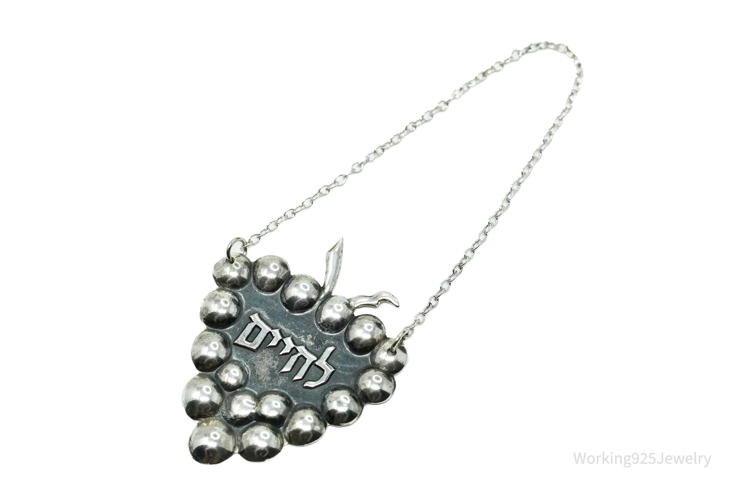 Vintage L'Chaim "To Life" Sterling Silver Wine Decanter Liquor Bottle Tag Label