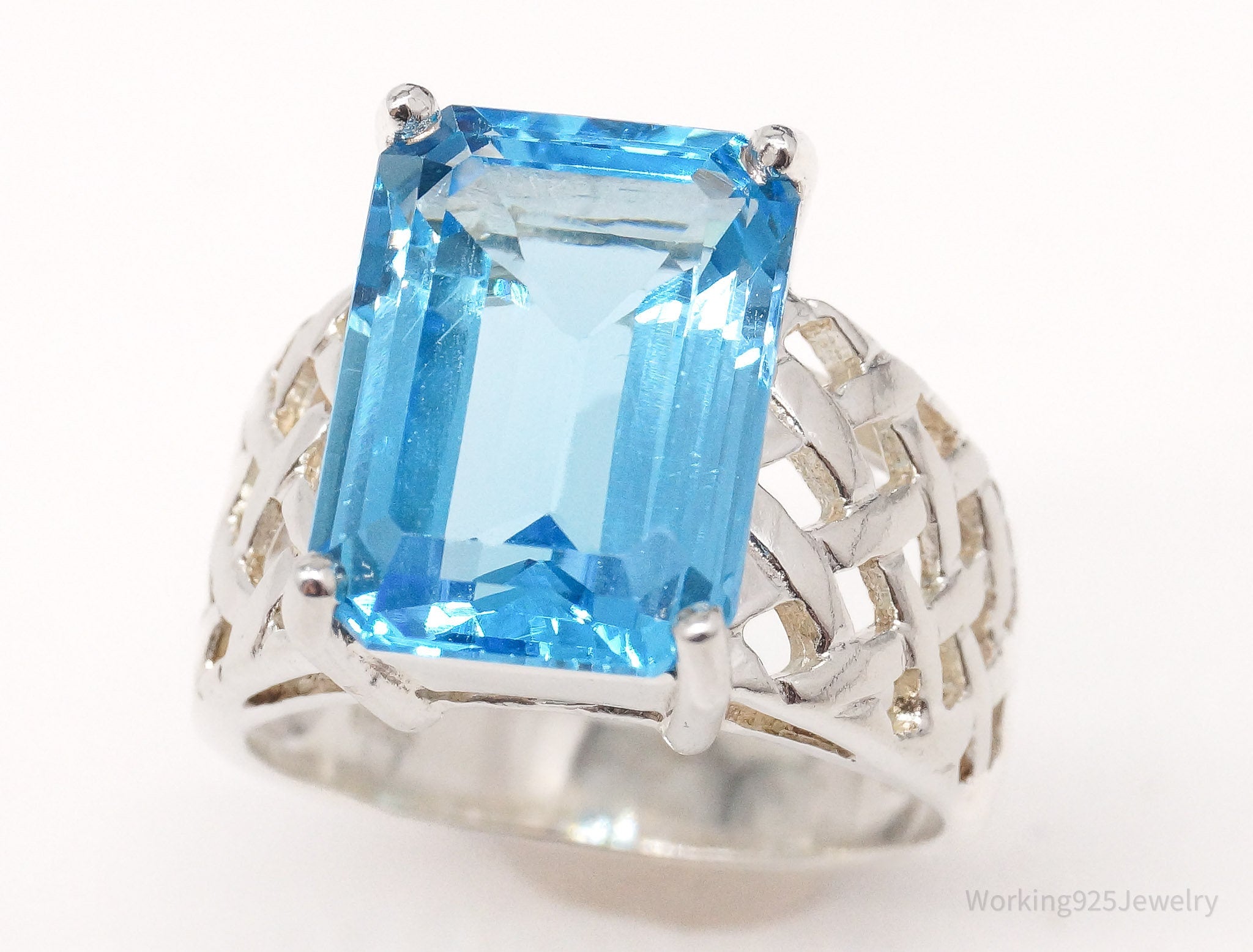 Vintage SCBS Large Blue Topaz Sterling Silver Ring Size 6.75