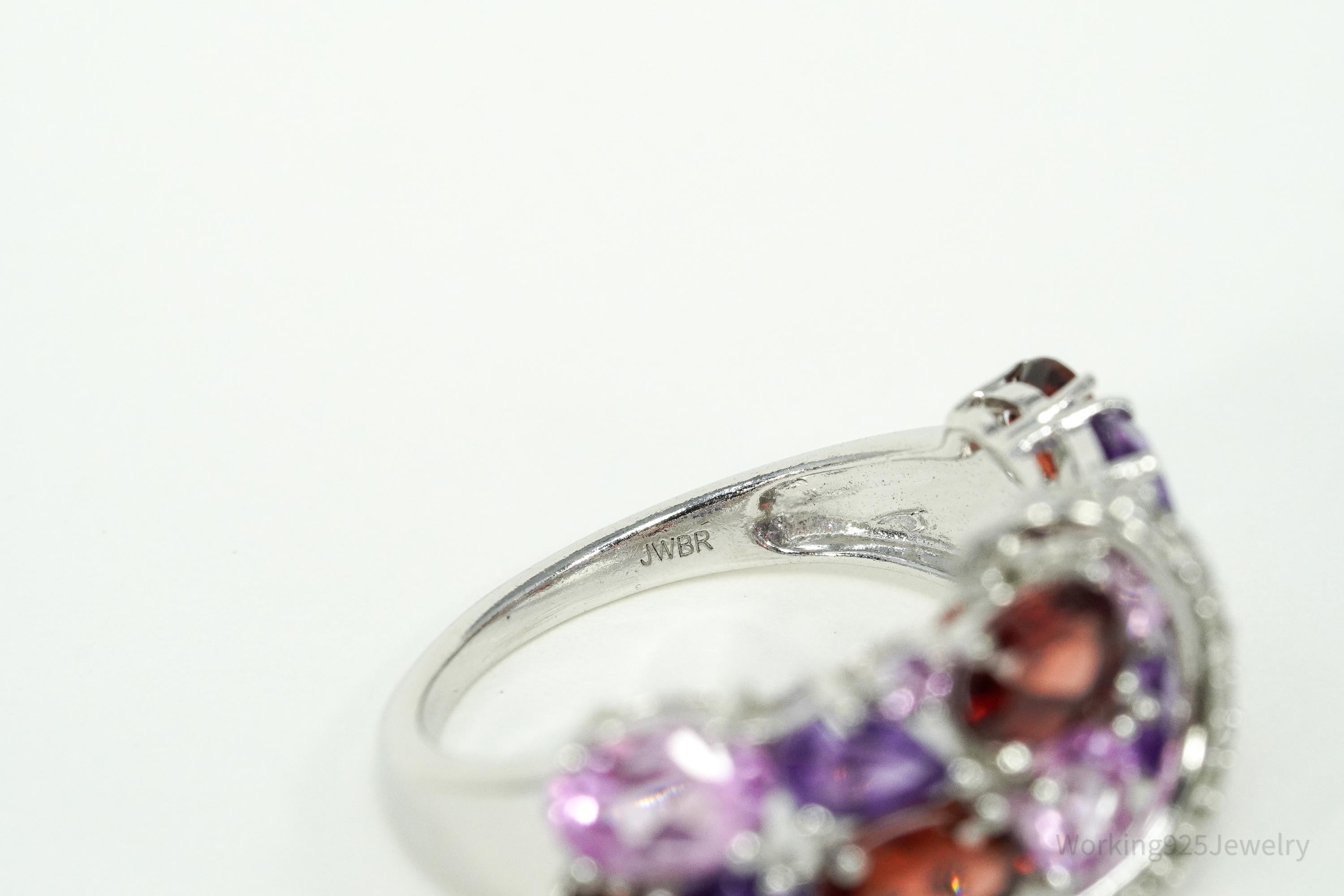 Multi-Shape Garnet, Amethyst, Pink & White Sapphire Sterling Silver Ring Size 7