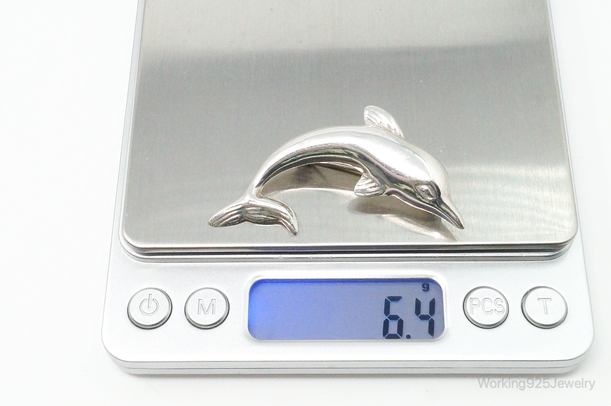 Vintage Large Dolphin Sterling Silver Brooch Pin Pendant