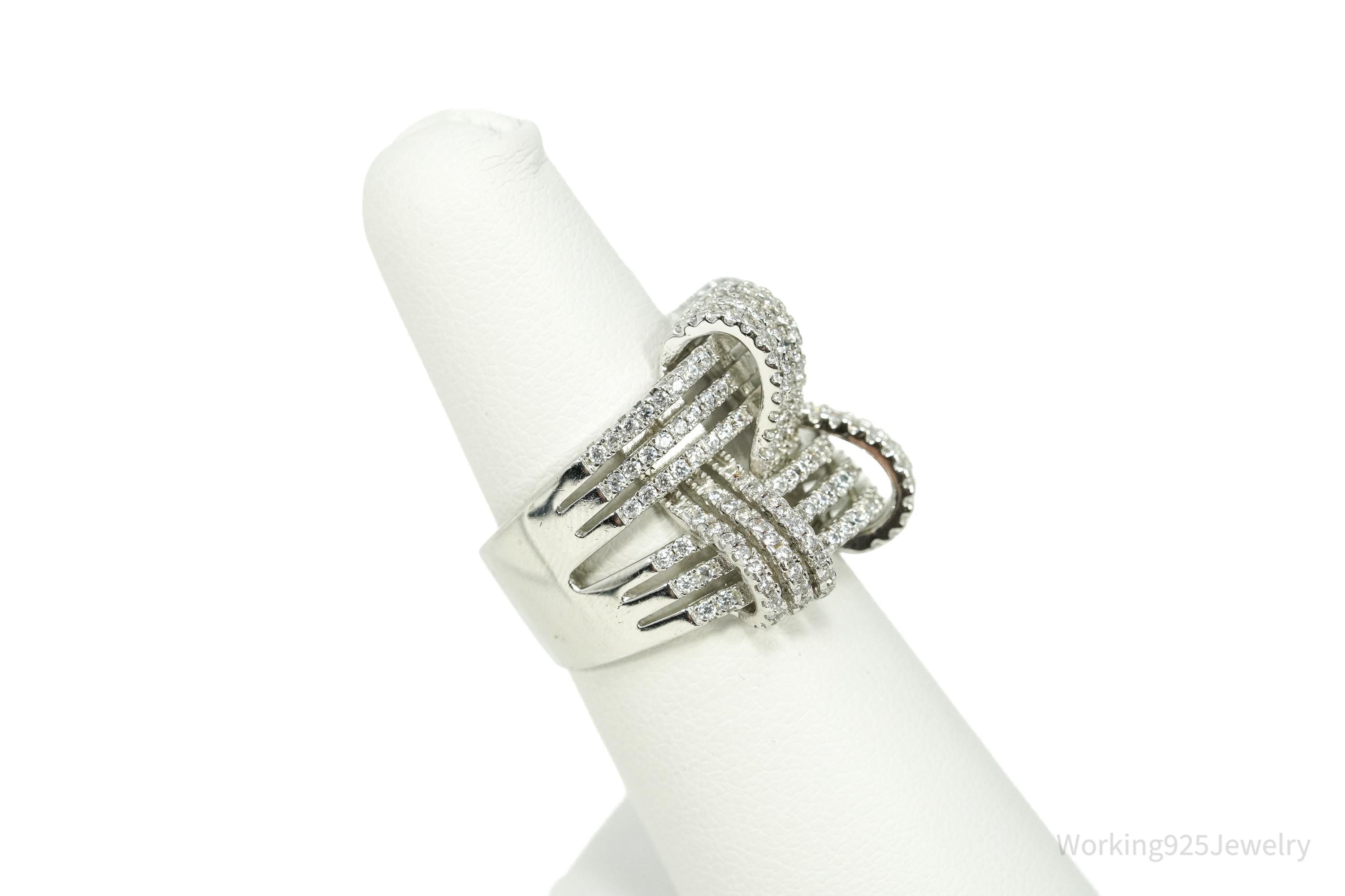SUZY LEVIAN Pave Cubic Zirconia Sterling Silver Weaving Wide Band Ring Size 6.5