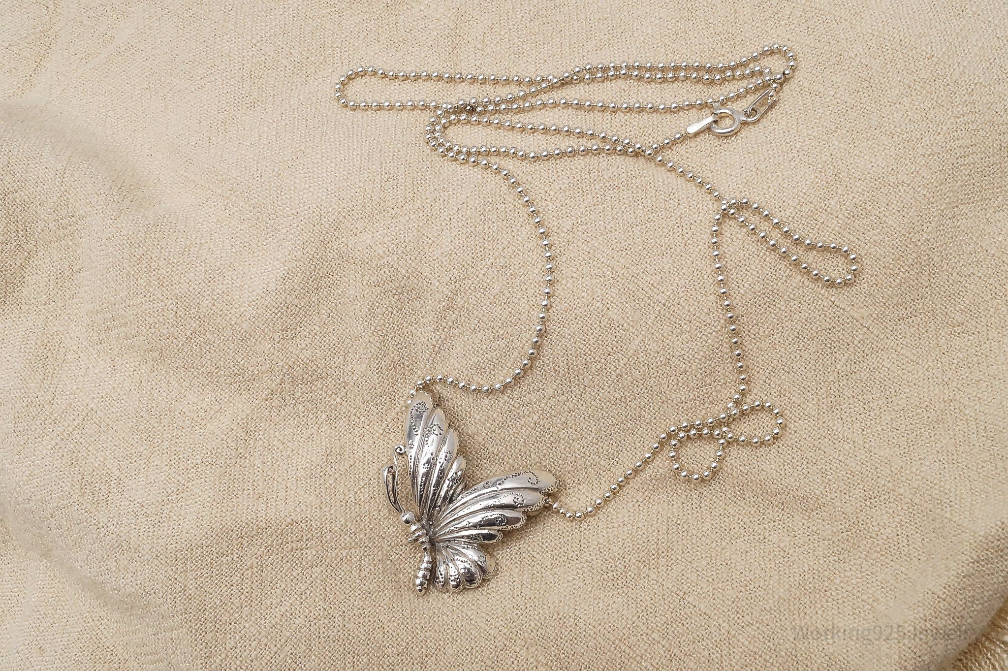 Vintage Butterfly Sterling Silver Necklace 24"