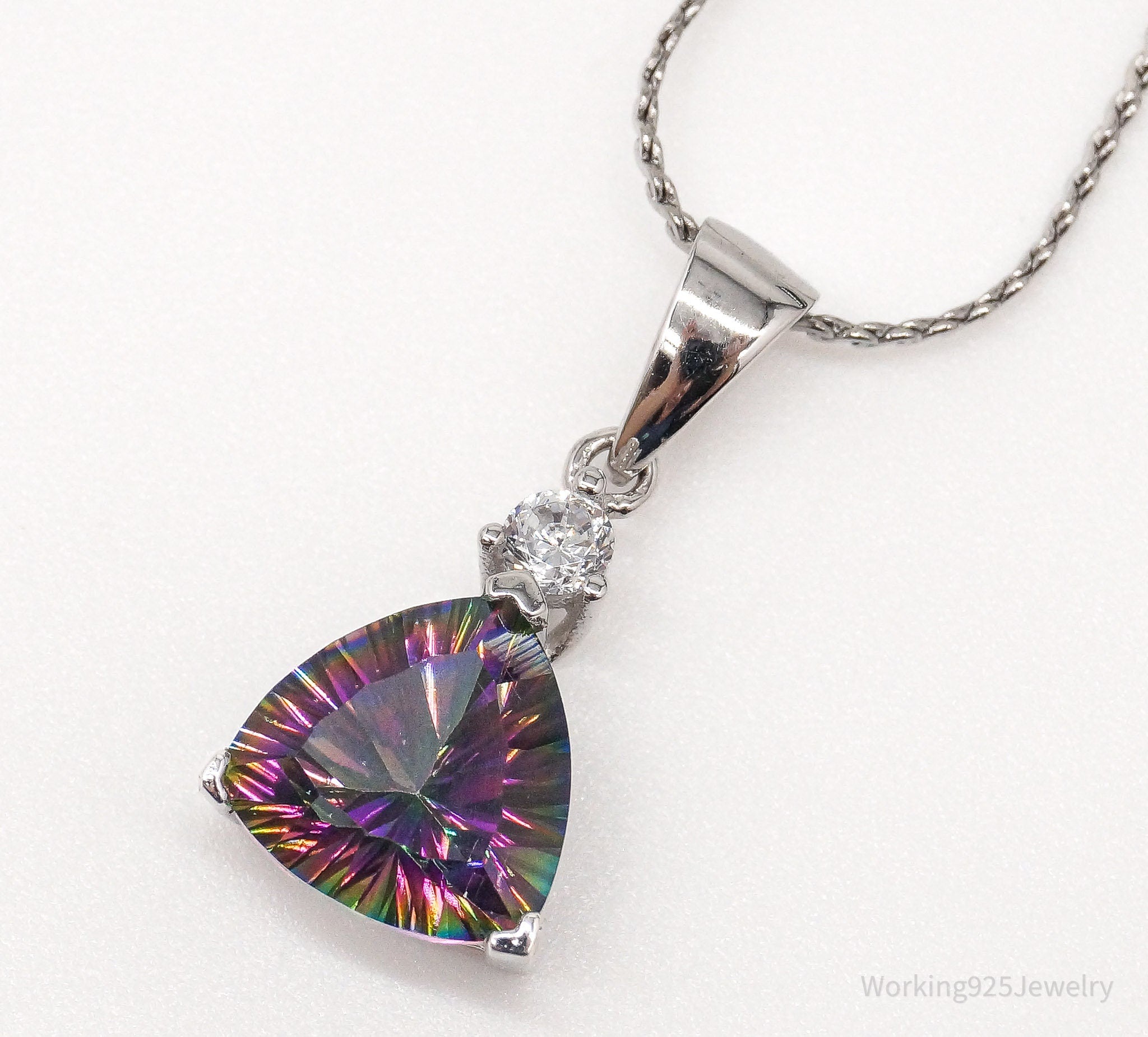 Vintage Mystic Topaz Cubic Zirconia Sterling Silver Necklace 16"