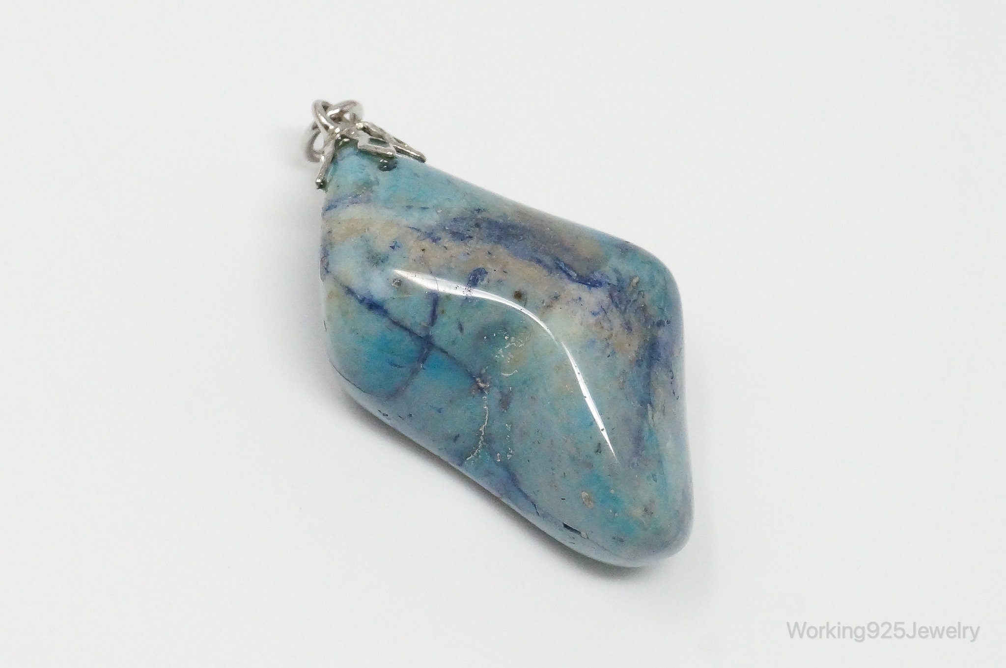 Vintage Large Blue Agate Necklace Pendant