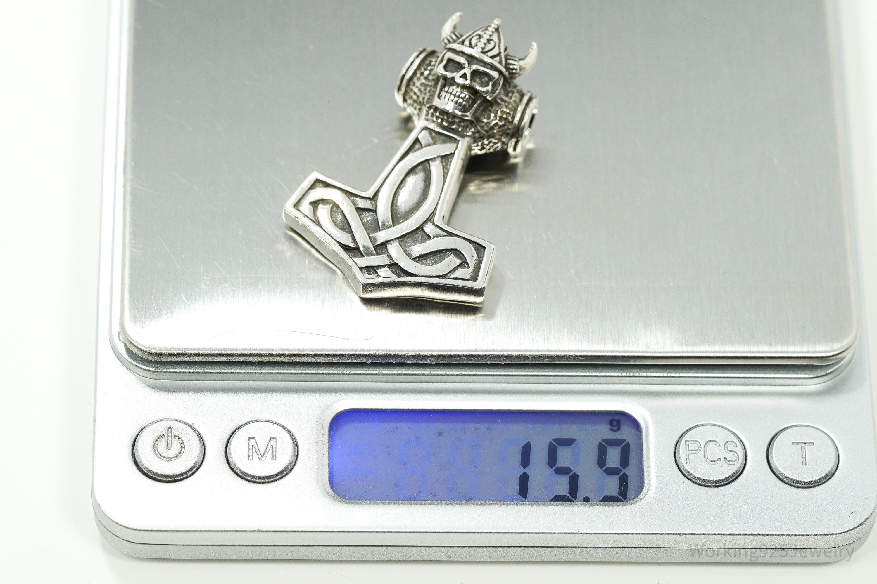 Vintage Large Thor's Hammer Sterling Silver Necklace Pendant