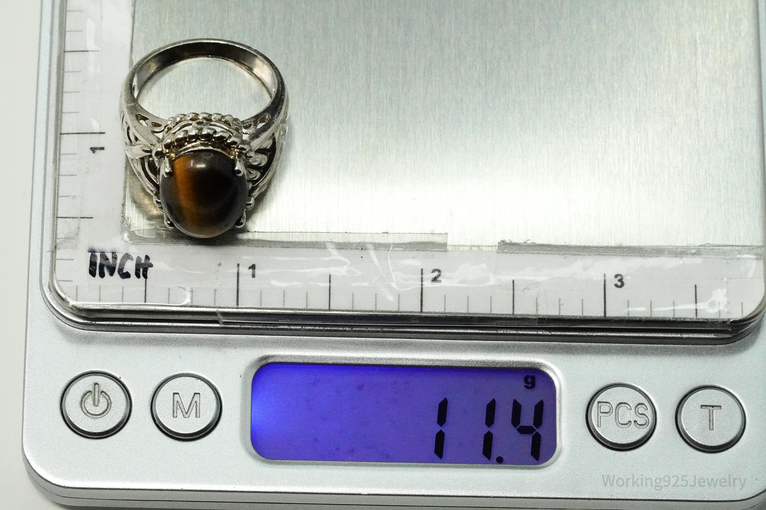 Vintage Ross Simons Tigers Eye Sterling Silver Ring - Size 10