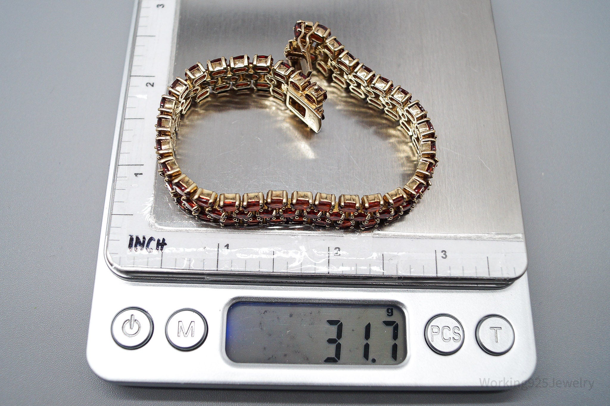 Vintage SETA Garnet Gold Over Sterling Silver Bracelet 7.75"