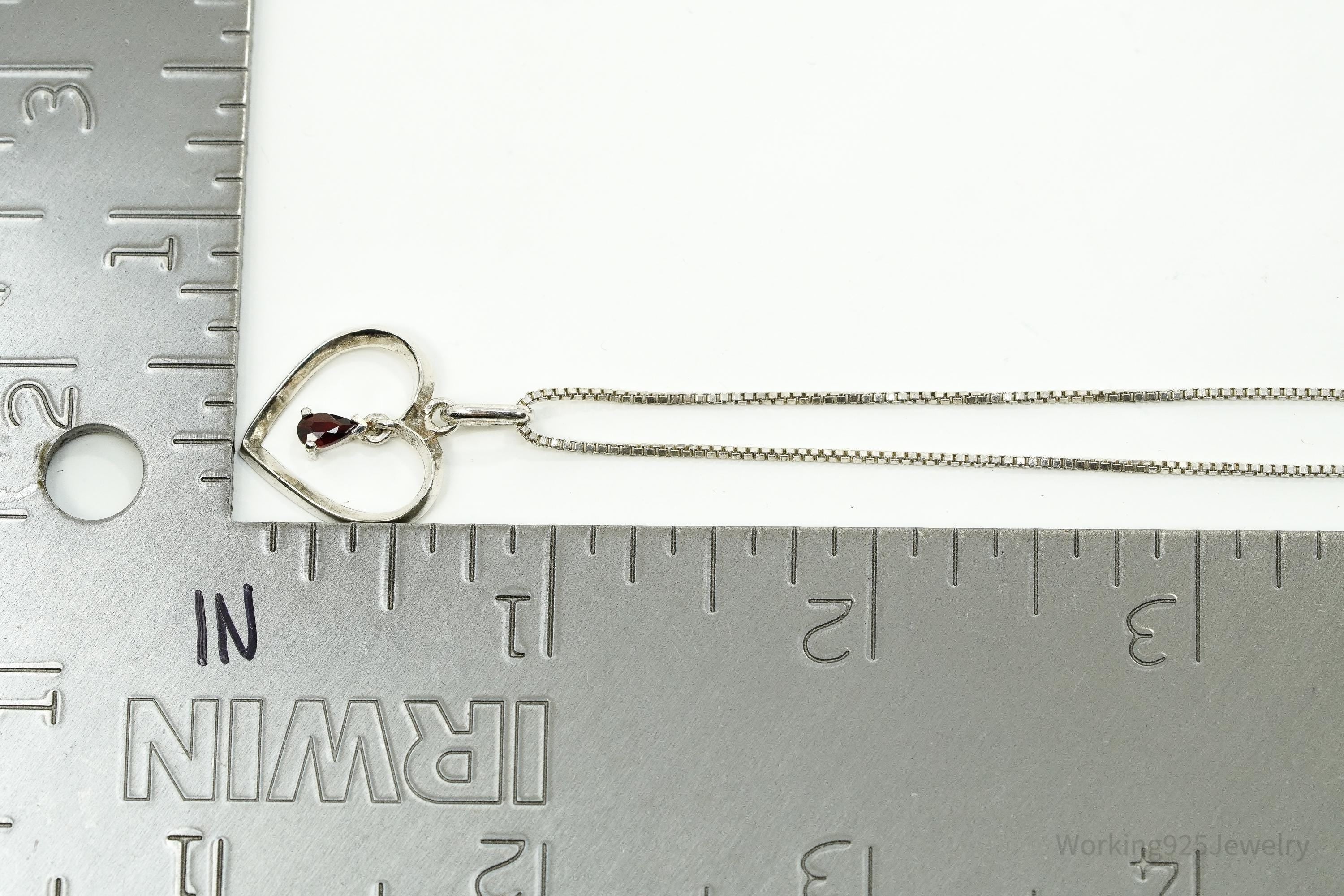 Vintage Garnet Sterling Silver Heart Chain Necklace 18"