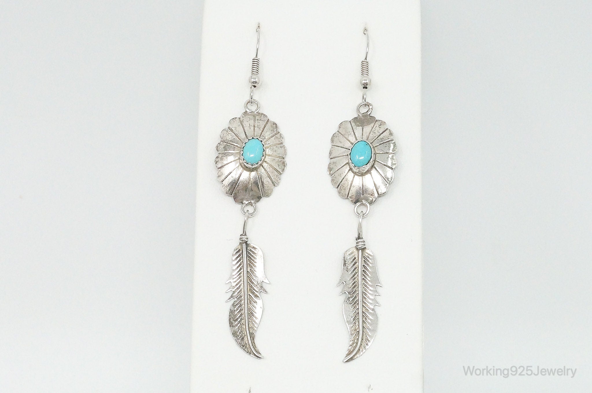 Vintage Native American Turquoise Feather Sterling Silver Earrings