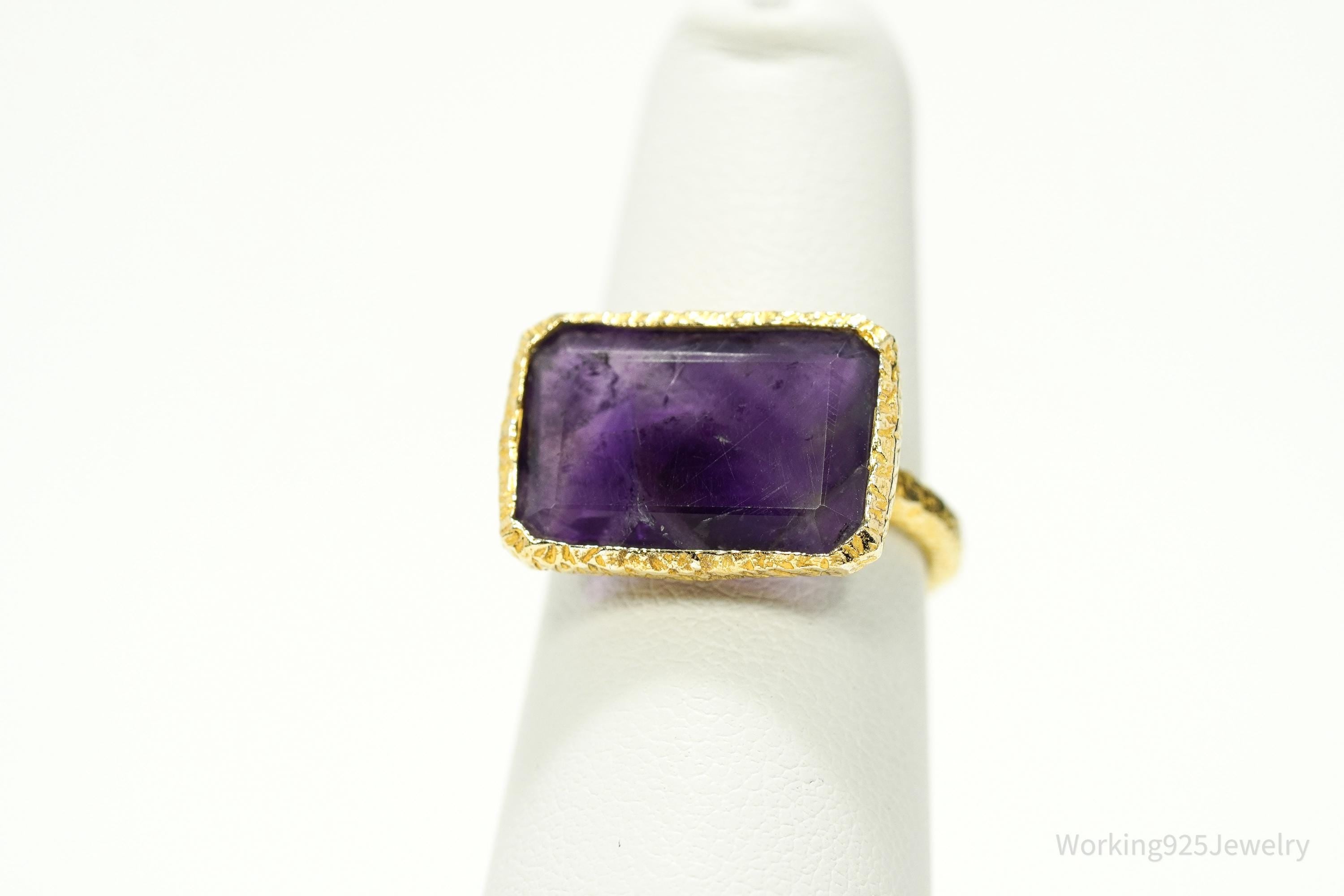 Vintage Purple Amethyst Gold Vermeil Sterling Silver Ring SZ 5.5