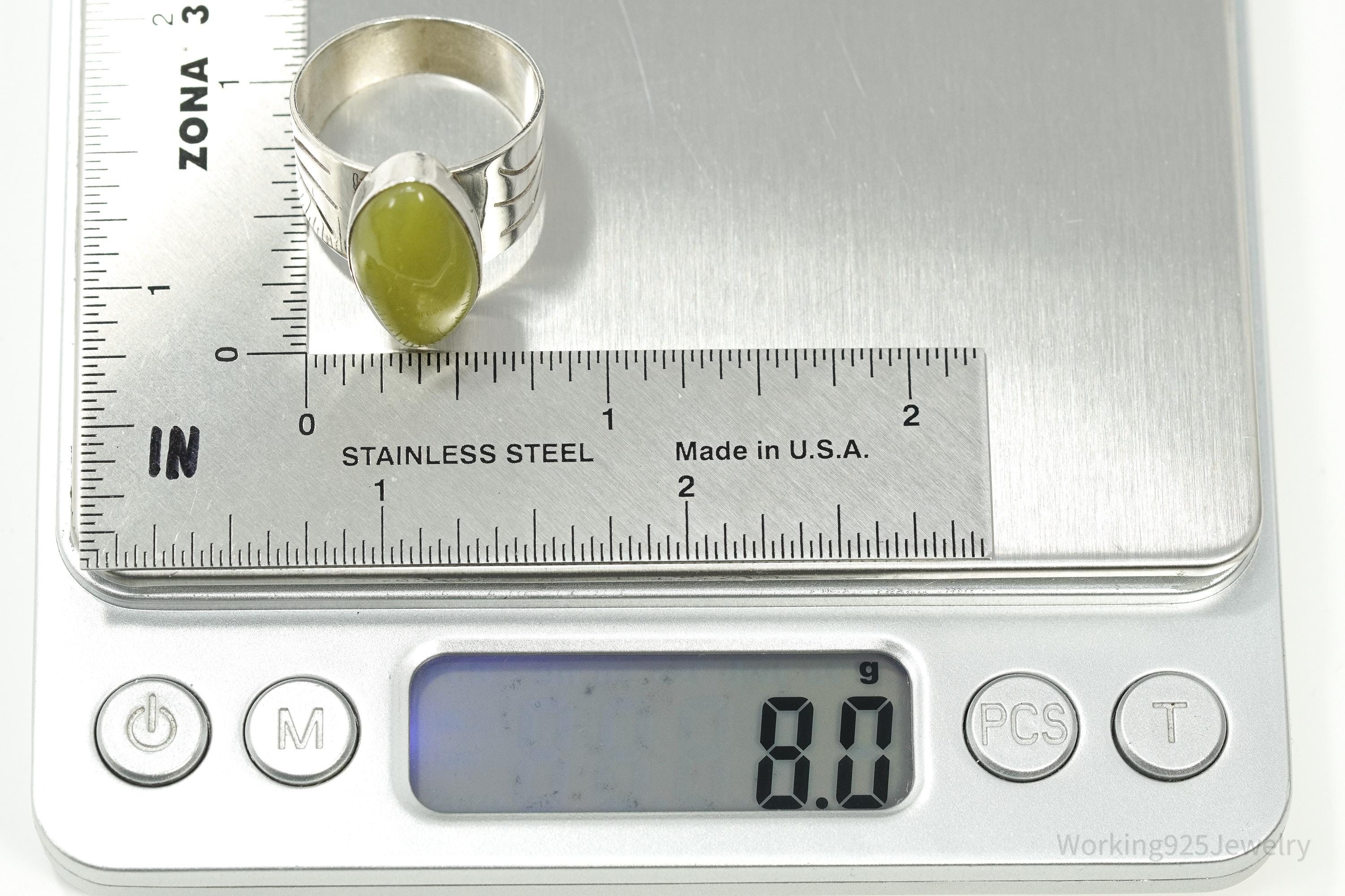 Vintage JAY KING Desert Rose Trading Co Green Jasper Sterling Silver Ring Sz 10