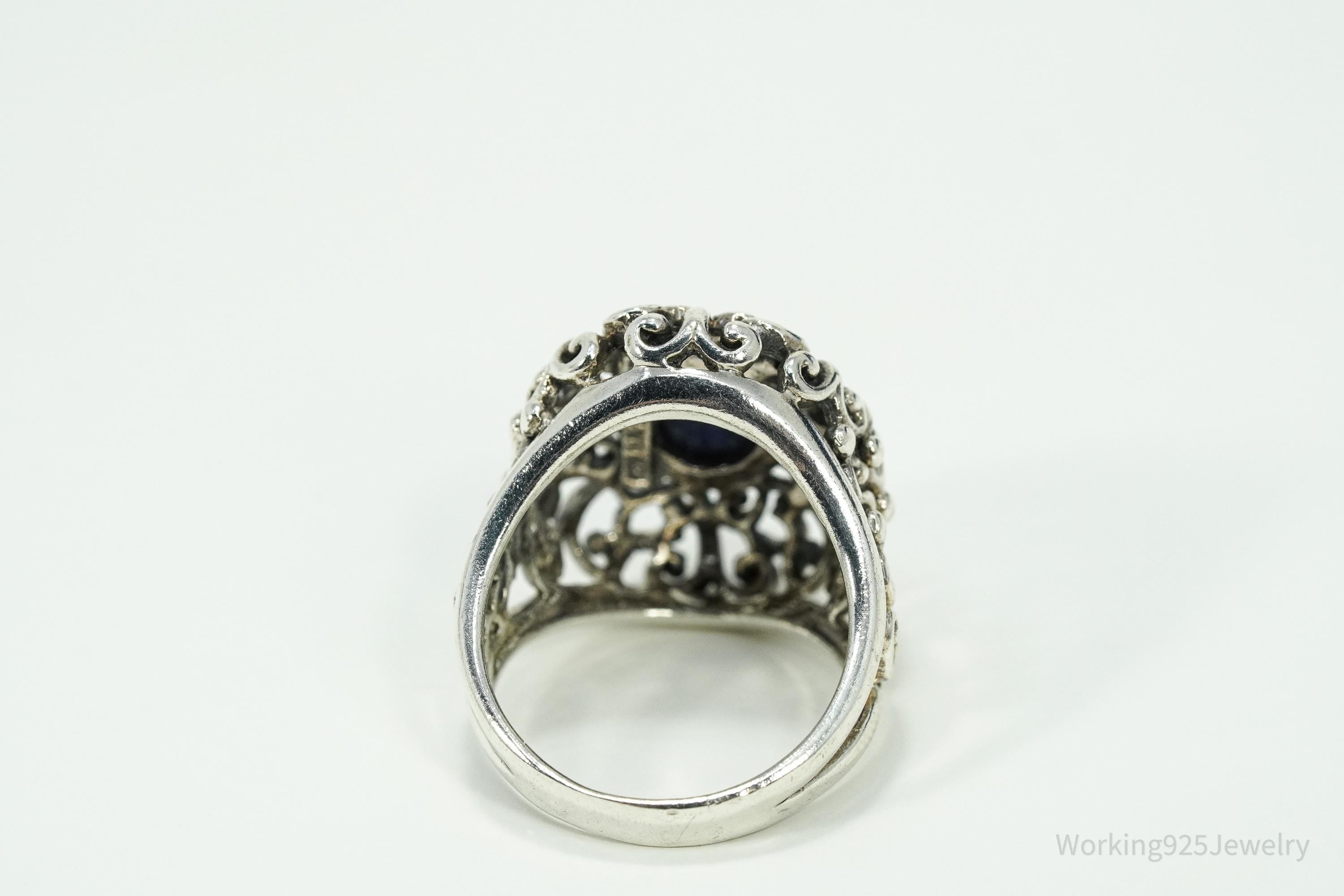 Vintage NK Lapis Lazuli Sterling Silver Statement Ring Size 8.25