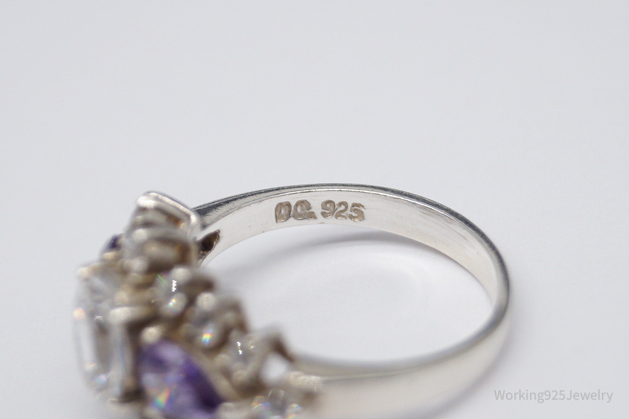 Vintage Purple & White Diamonique Cubic Zirconia Sterling Silver Ring - Size 8