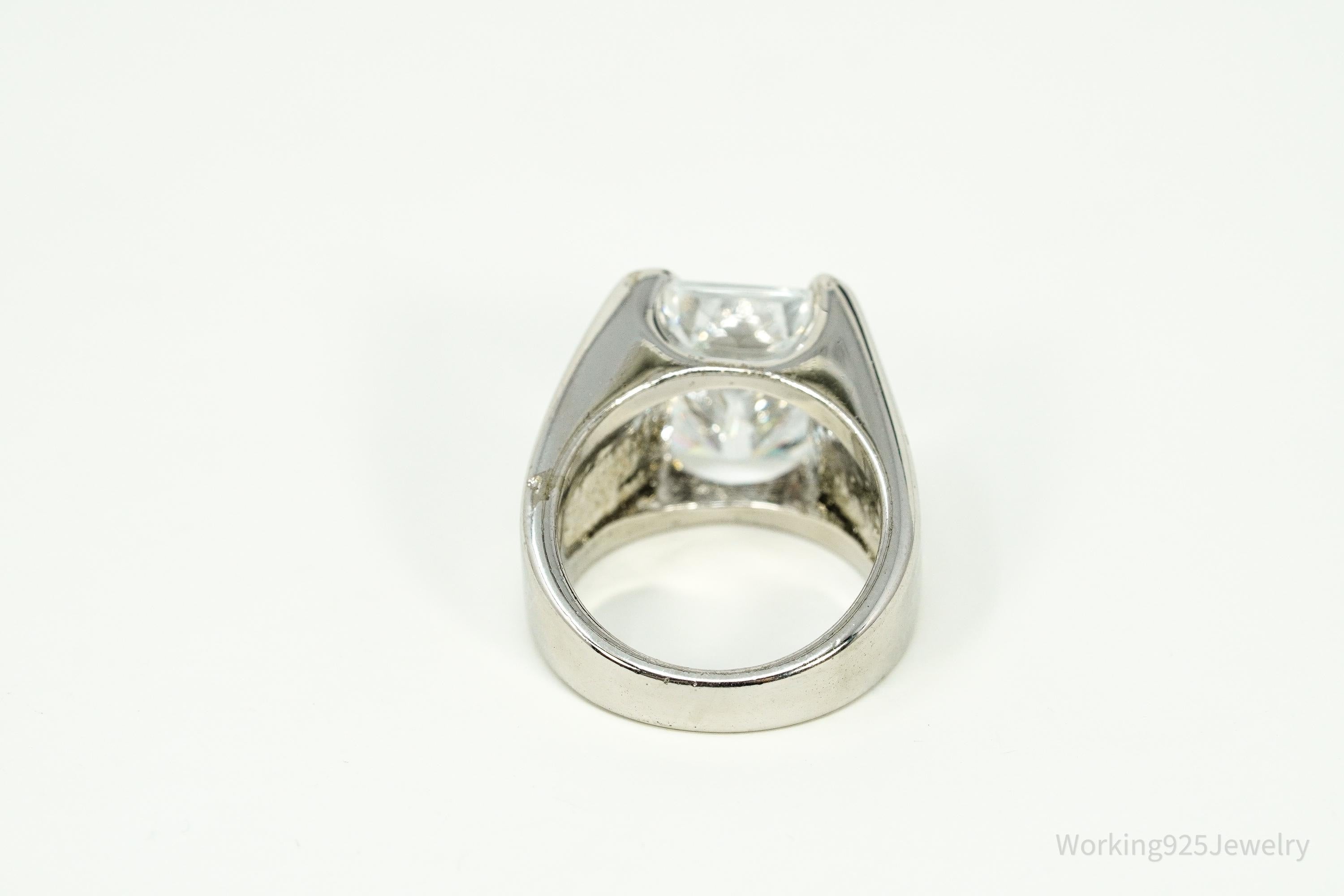 Vintage Large Cubic Zirconia Sterling Silver Ring - Size 7.25