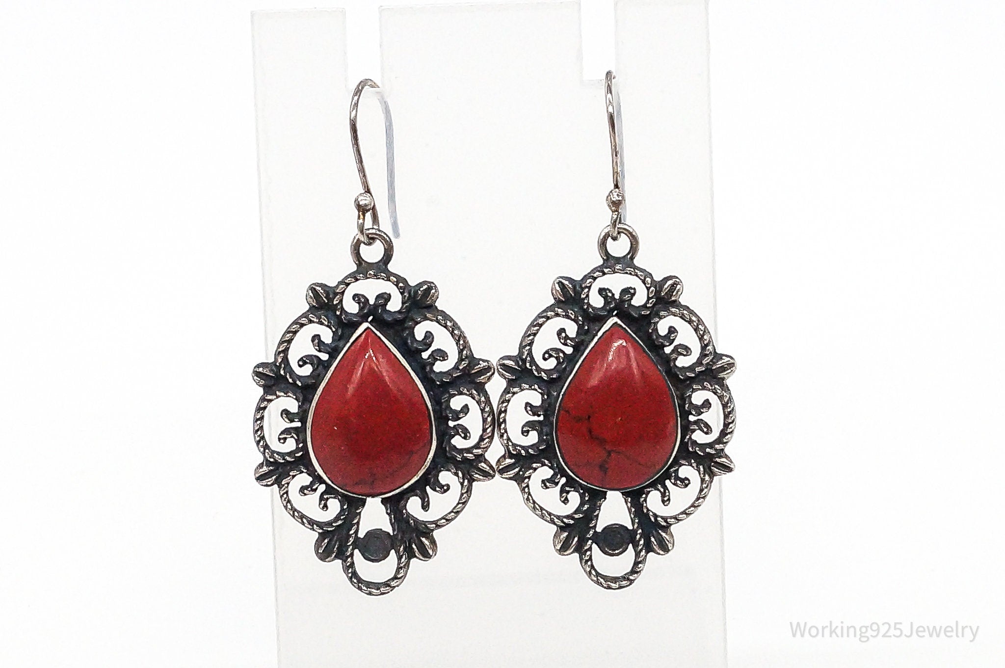 Vintage Mexico Designer Red Jasper Sterling Silver Earrings