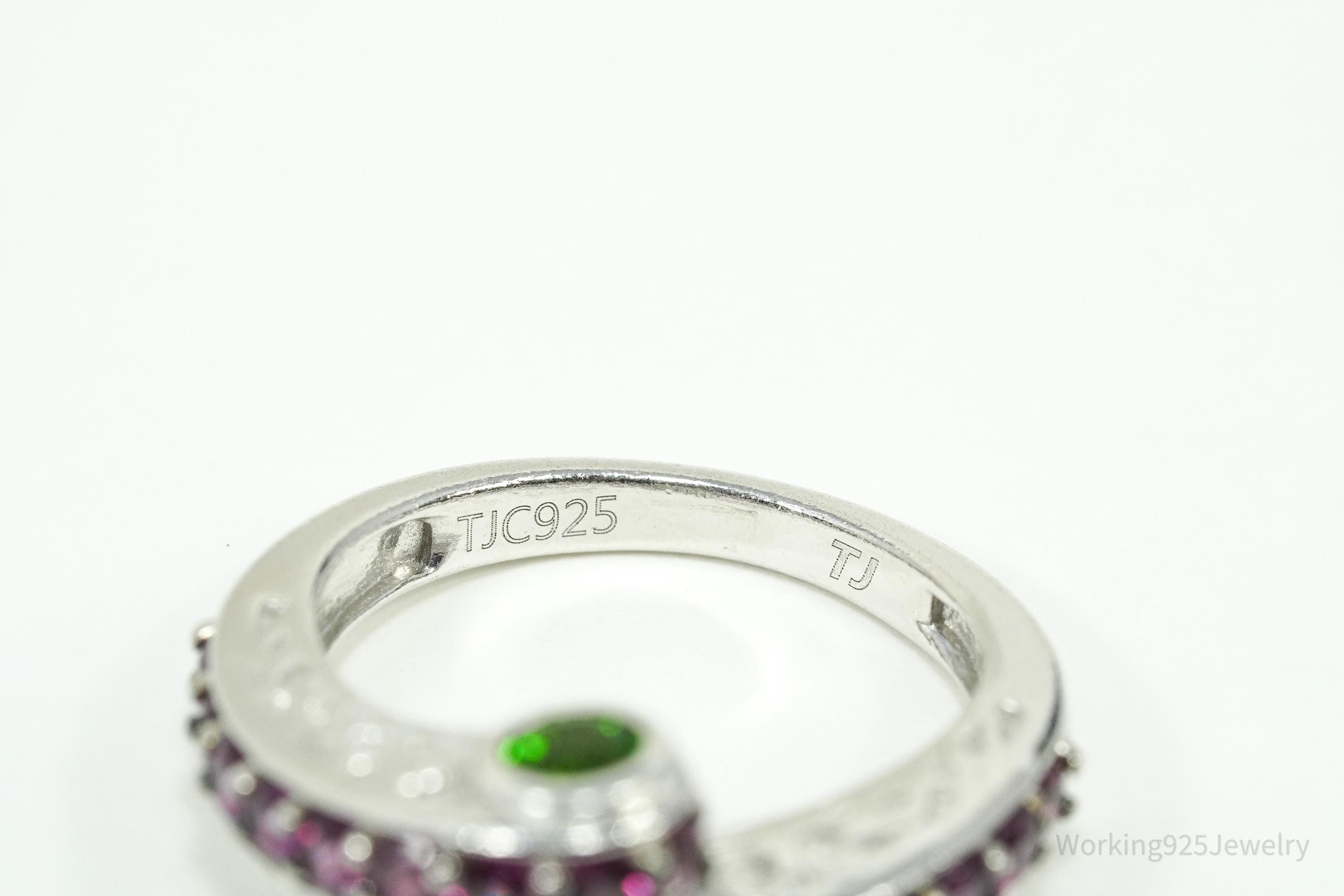 Rhodolite Garnet & Green Chrome Diopside Sterling Silver Ring - Size 8