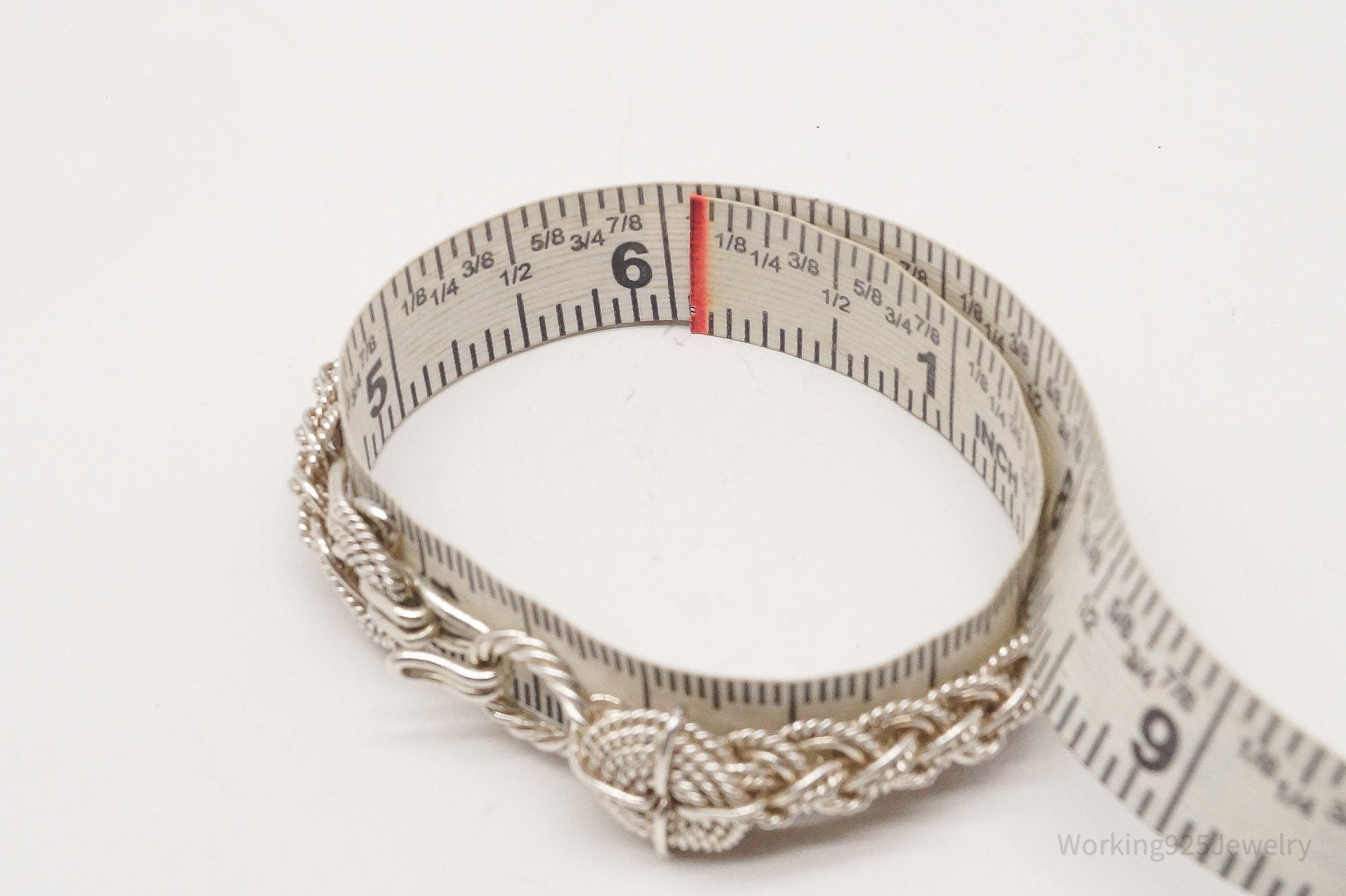 Vintage Intricate Filigree Rope Weave Braid Silver Bracelet - 6 1/16"