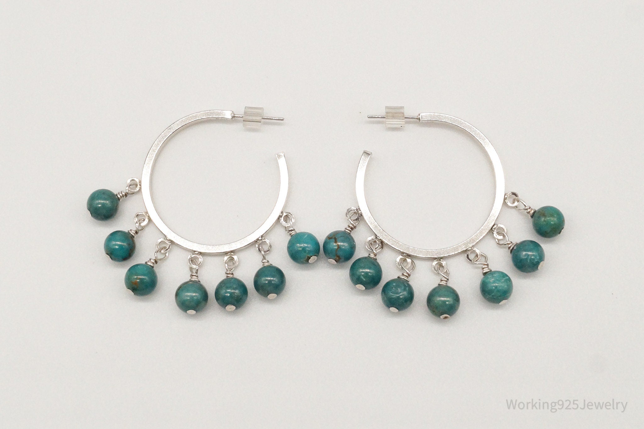 Vintage Western Style Turquoise Sterling Silver Hoop Earrings