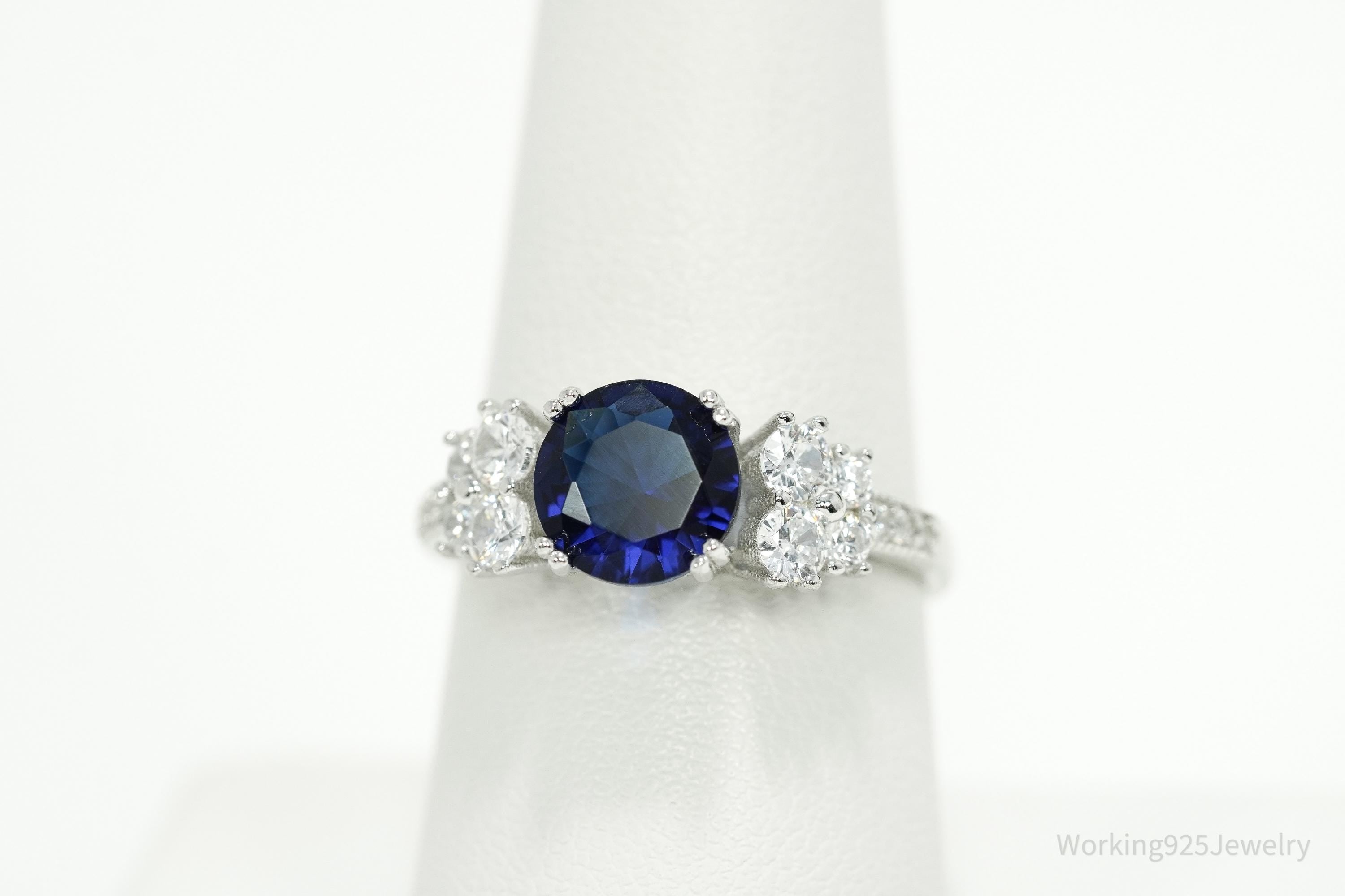 FZN Lab Sapphire Cubic Zirconia Sterling Silver Ring - Size 8