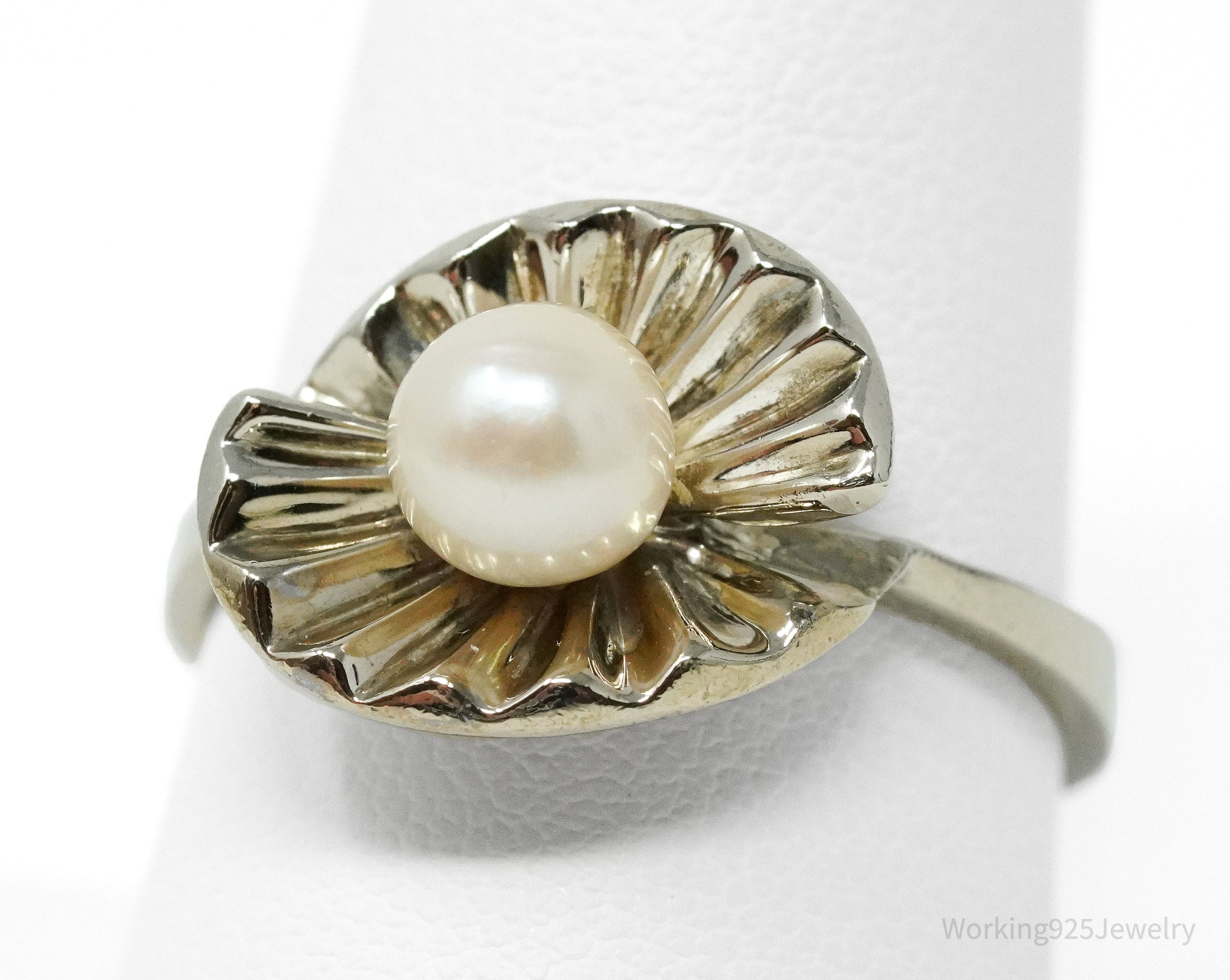 Vintage Pearl Sterling Silver Ring - Size 9