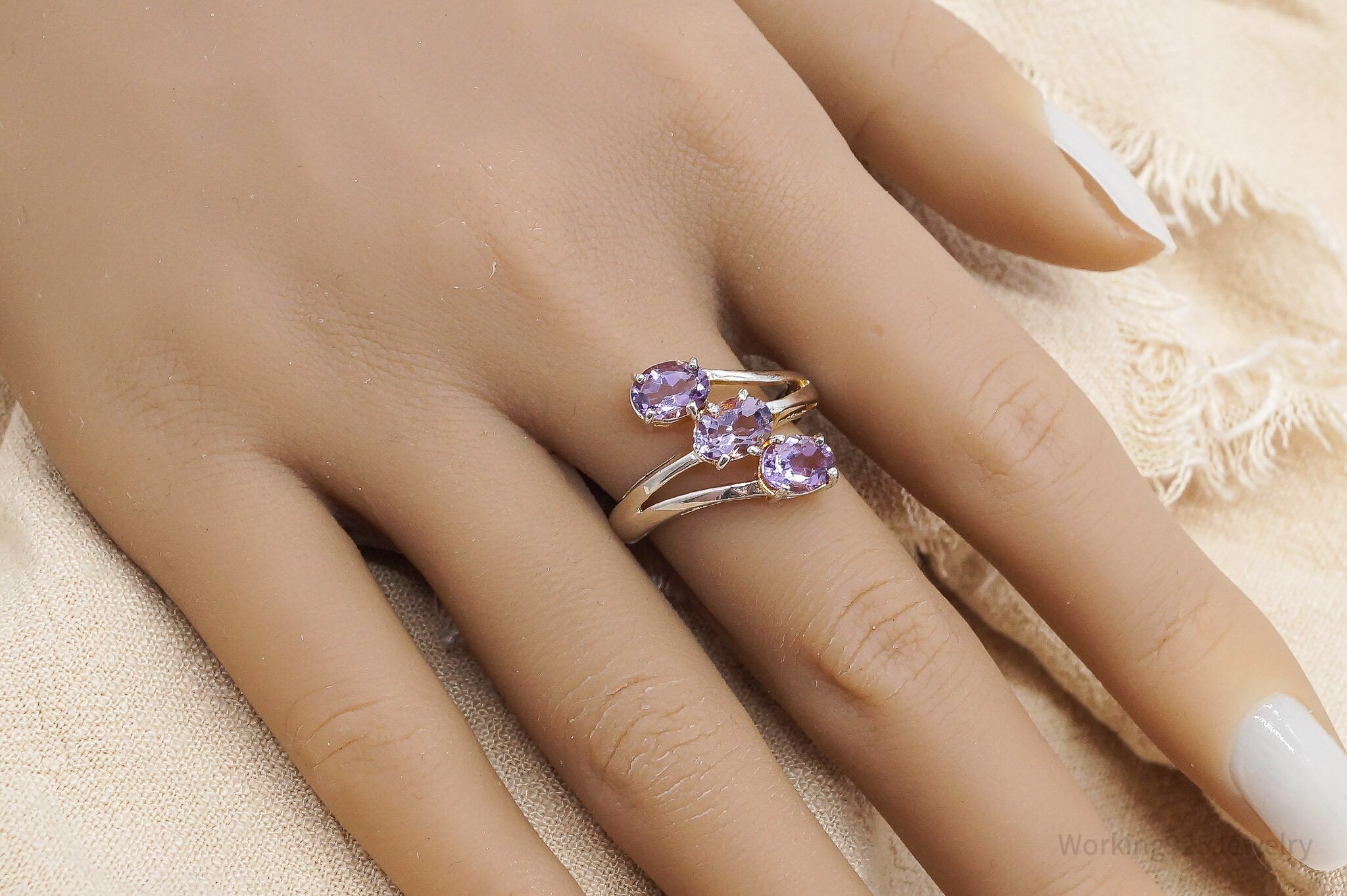 Vintage Amethyst Gold Washed Sterling Silver Ring - Size 9.75
