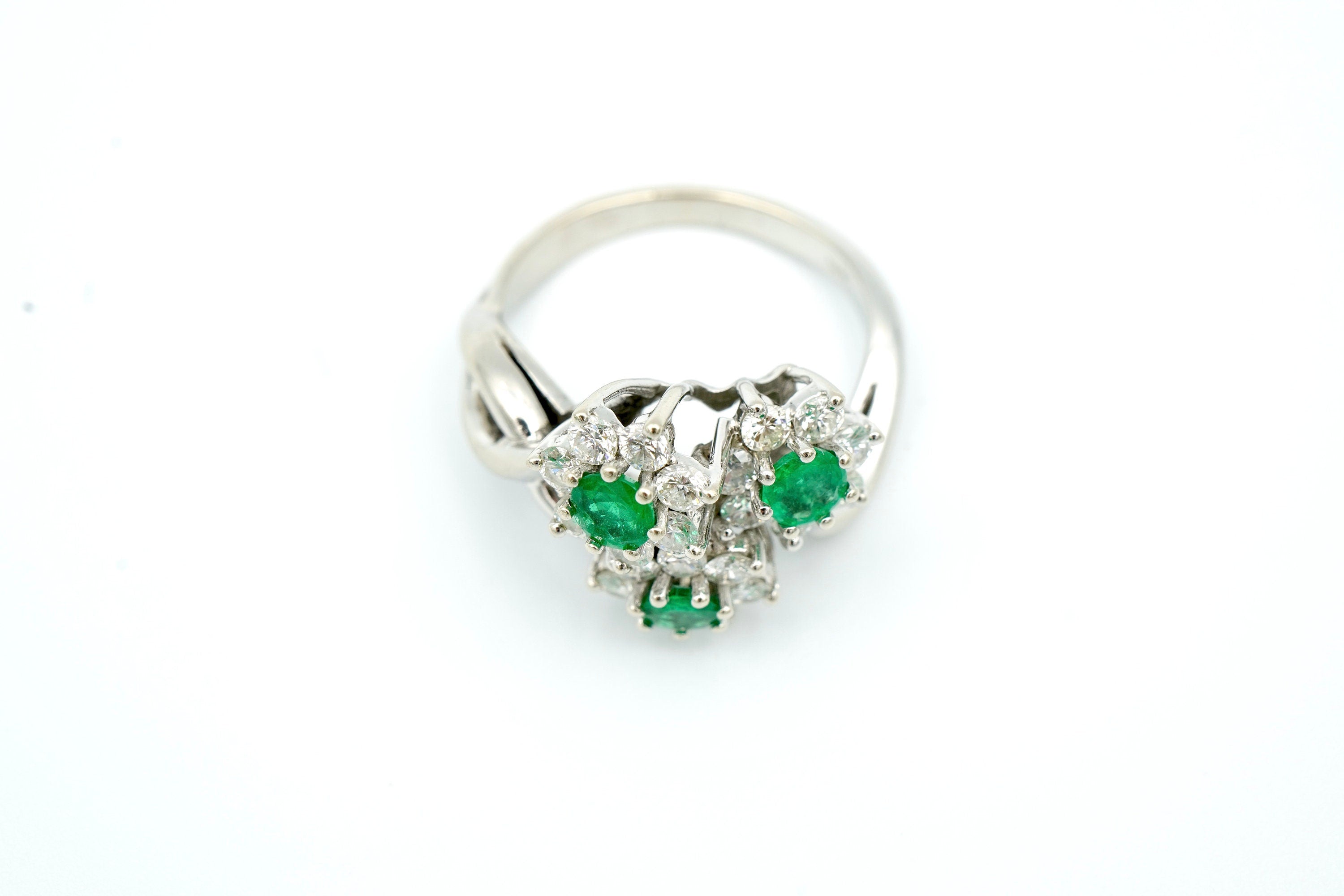 14k White Gold Emerald and Diamond Ring