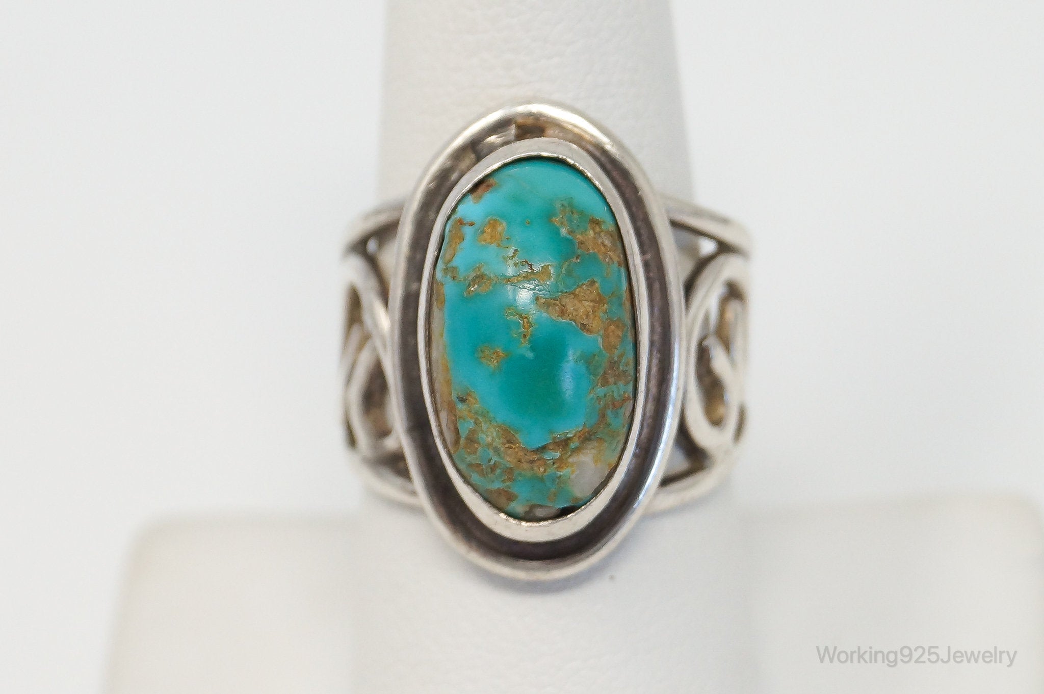 Vintage Native American Turquoise Unsigned Sterling Silver Ring - SZ 7