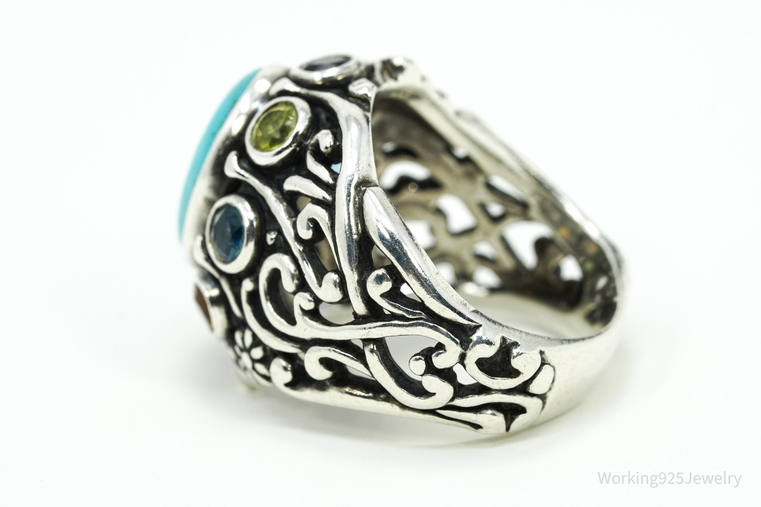 Vintage Native Carolyn Pollack Multi Gemstone Sterling Silver Ring - Size 8